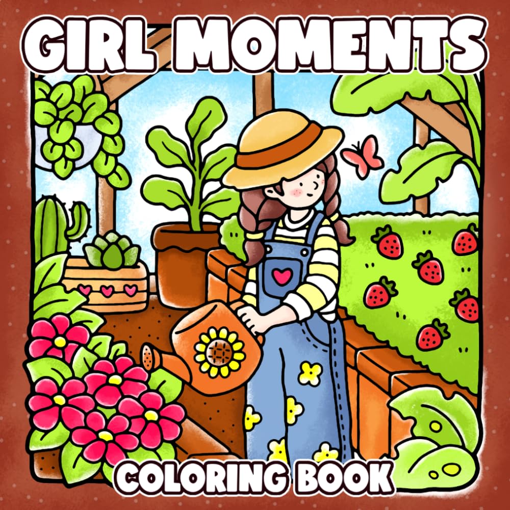 Girl Moments Coloring Book: Simple Hygge Moments Coloring pages with Bold and Easy Designs and Cute Home Illustrations for Teens and Adults seeking Calm