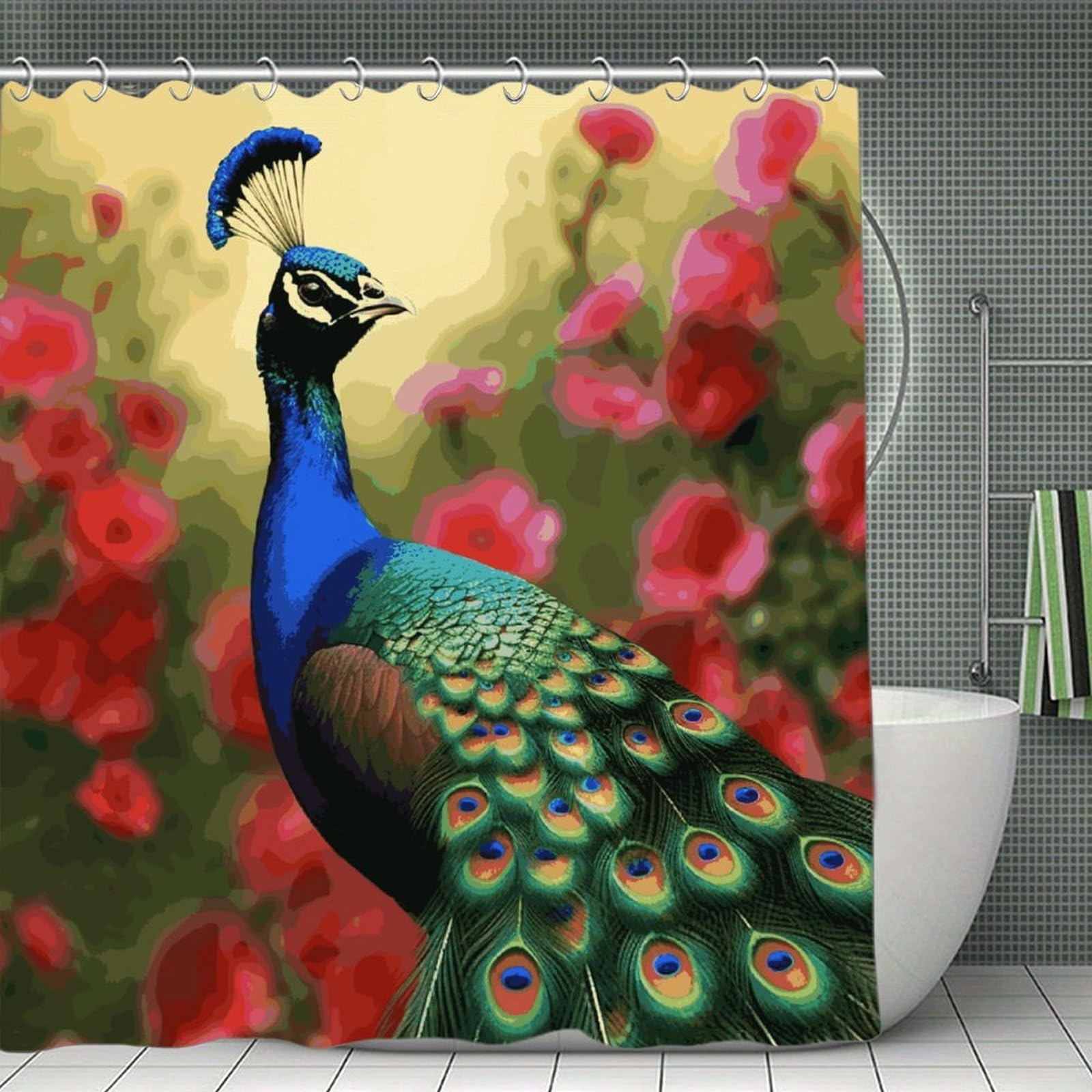 FekiLoot Peacock Flowers Shower Curtain Minimalist Thick Bathroom Curtain Washable Modern Bathroom Shower Curtain Heavy Duty Waterproof Cloth Bath Curtain with Hooks 70.8"x70.8"