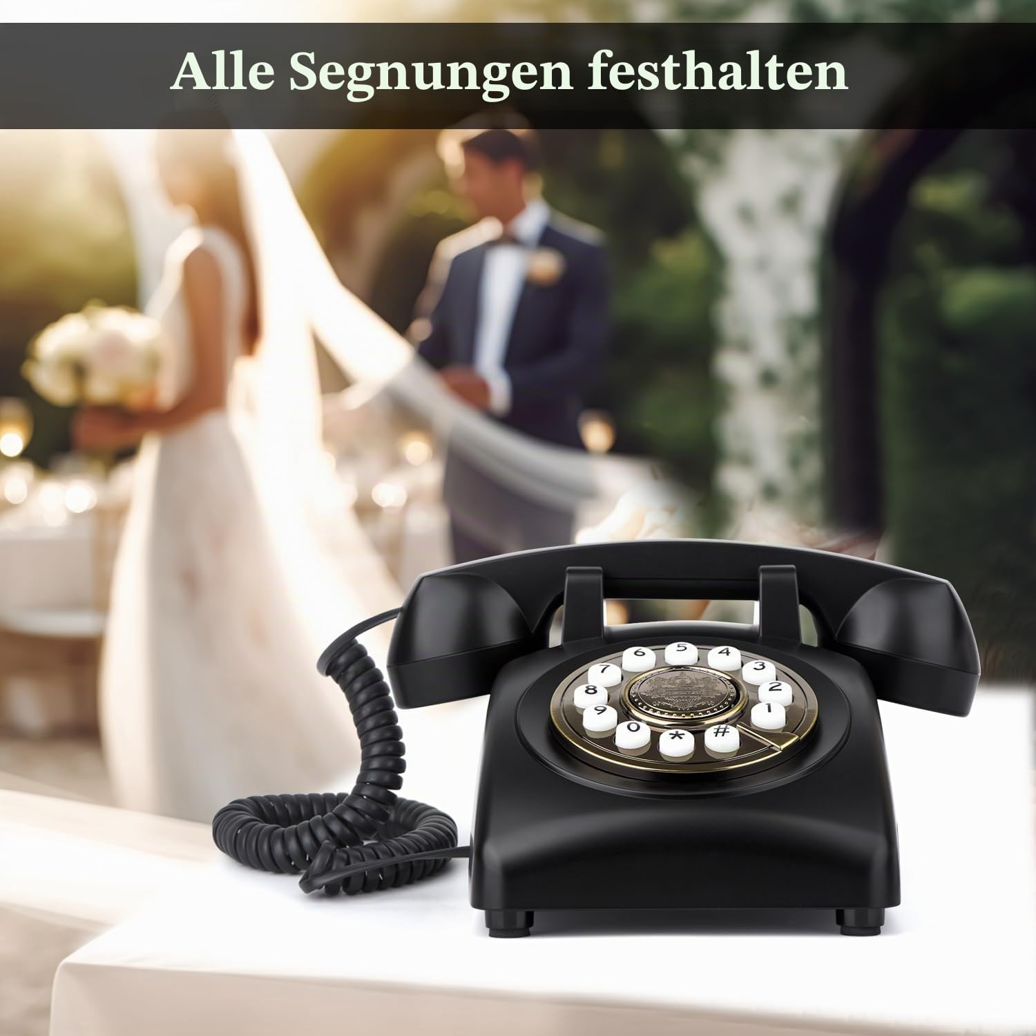 Audio-Gästebuch Hochzeitstelefon, FESTRING Retro Audio-Gästebuch,Schwarz | Hochwertige Audioaufnahmen im Gästebuch, Vintage-Schwarz-Dekor für Hochzeit, Geburtstag, Abschluss, Babyparty & Rentenfeier