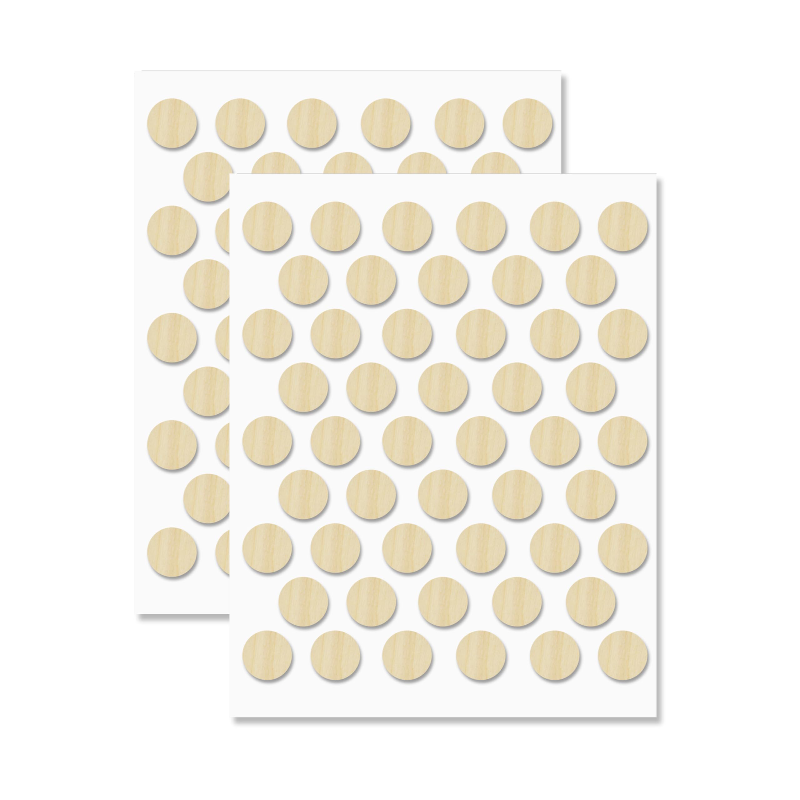 Maple Self-Adhesive Screw Hole Stickers - 100 pcs. 0.55 inch / 14 mm Peel Stick Dust Proof Tape, Water Resistance PVC Caps for Wood Cabinets, Furniture, Drawer, Wardrobe, Kitchen, Table