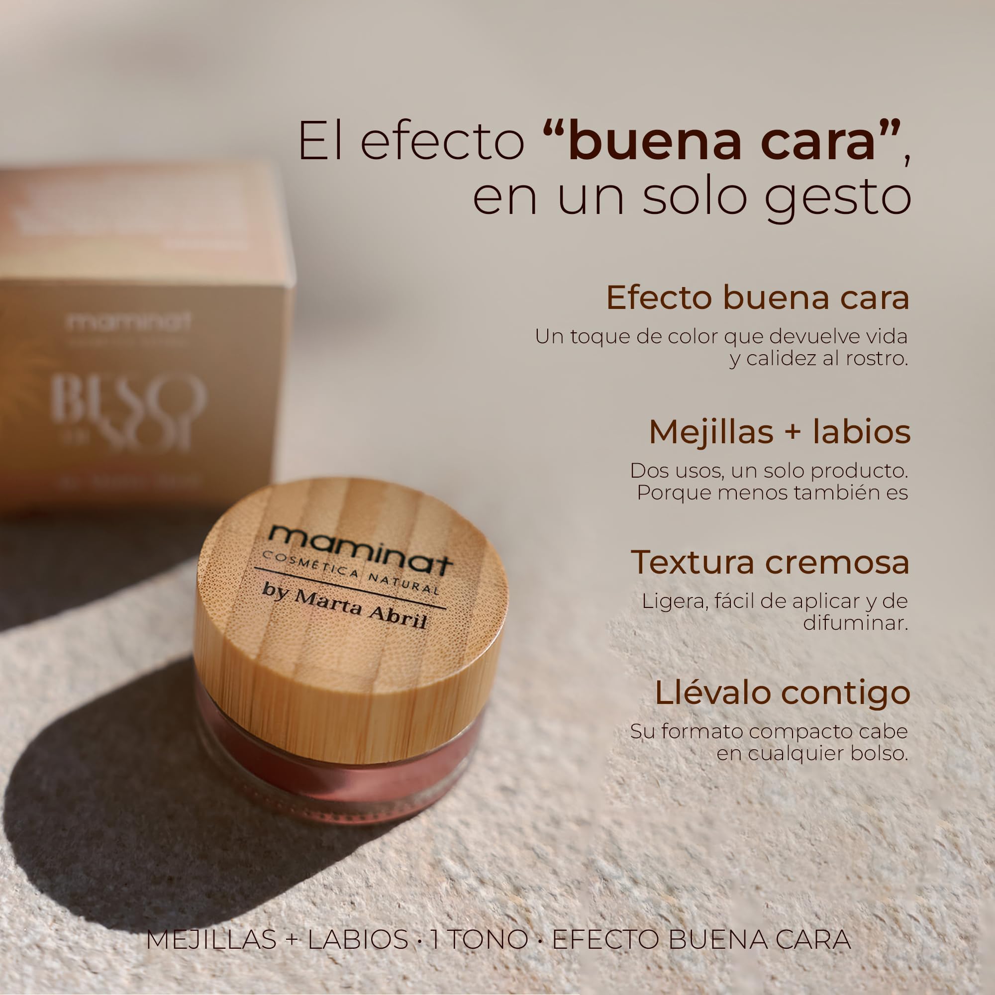 Colorete en Crema y Color Labios 10g - Beso de Sol Multifunción