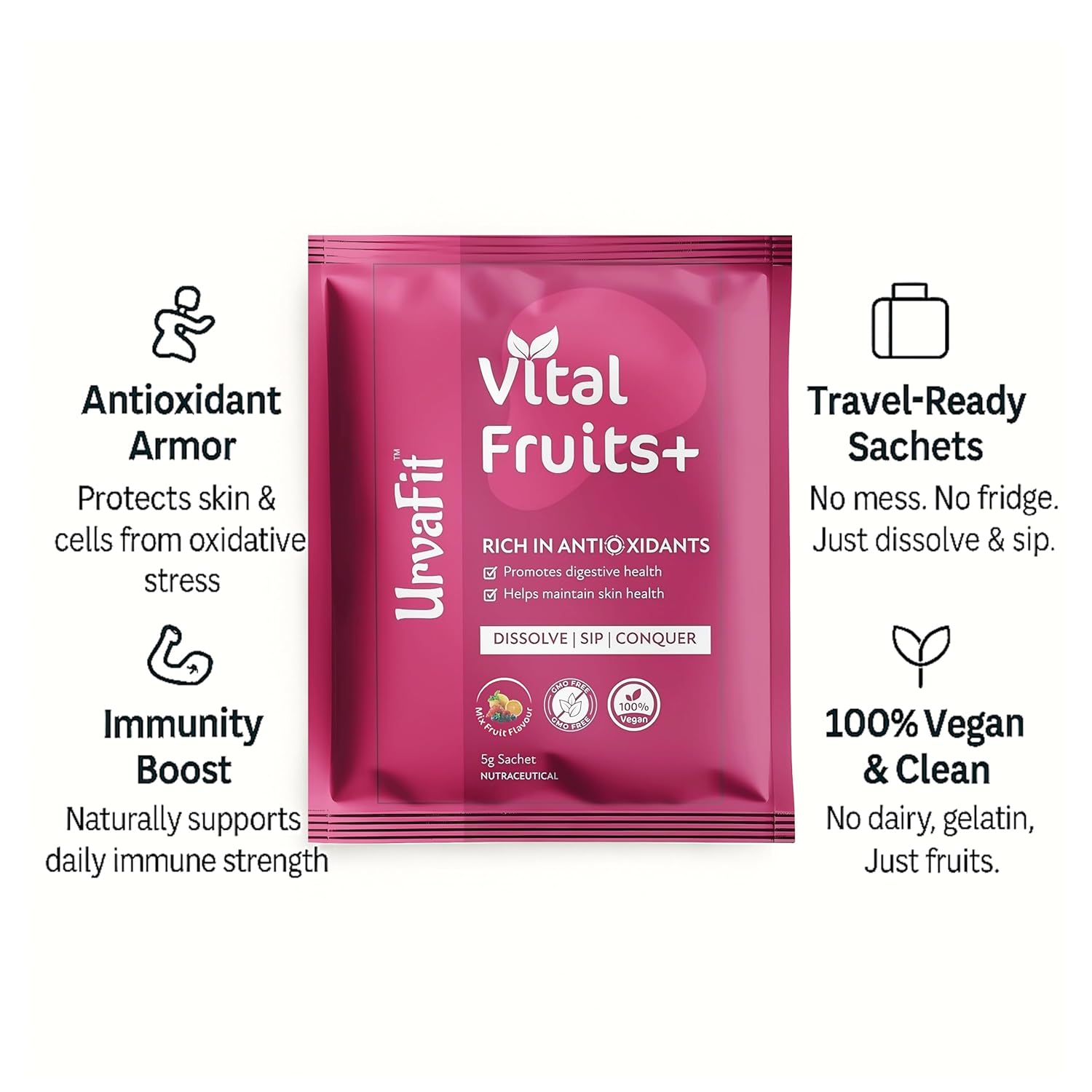 Urvafit important fruit+ | Skin glow, healthy aging and antioxidant support | Detox drink suited to intestine | Clinical 5: 1 fruit extract (pomegranate, apple, orange). 25 Vegetarian No-Sugar Pouch (5 grams) Urvafit important fruit+ | Skin glow, healthy aging and antioxidant support | Detox drink suited to intestine | Clinical 5: 1 fruit extract (pomegranate, apple, orange). 25 Vegetarian No-Sugar Pouch (5 grams)