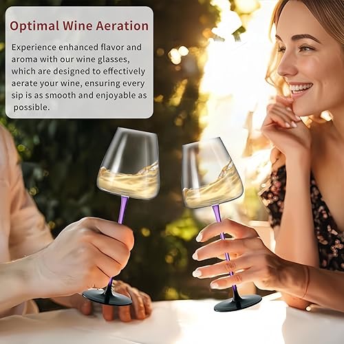 Miniatura 6 de Juego de 2 copas de vino de cristal con caja de regalo. Aptas para lavavajillas. Copas de vino moradas grandes de 20 onzas con tallo largo para
