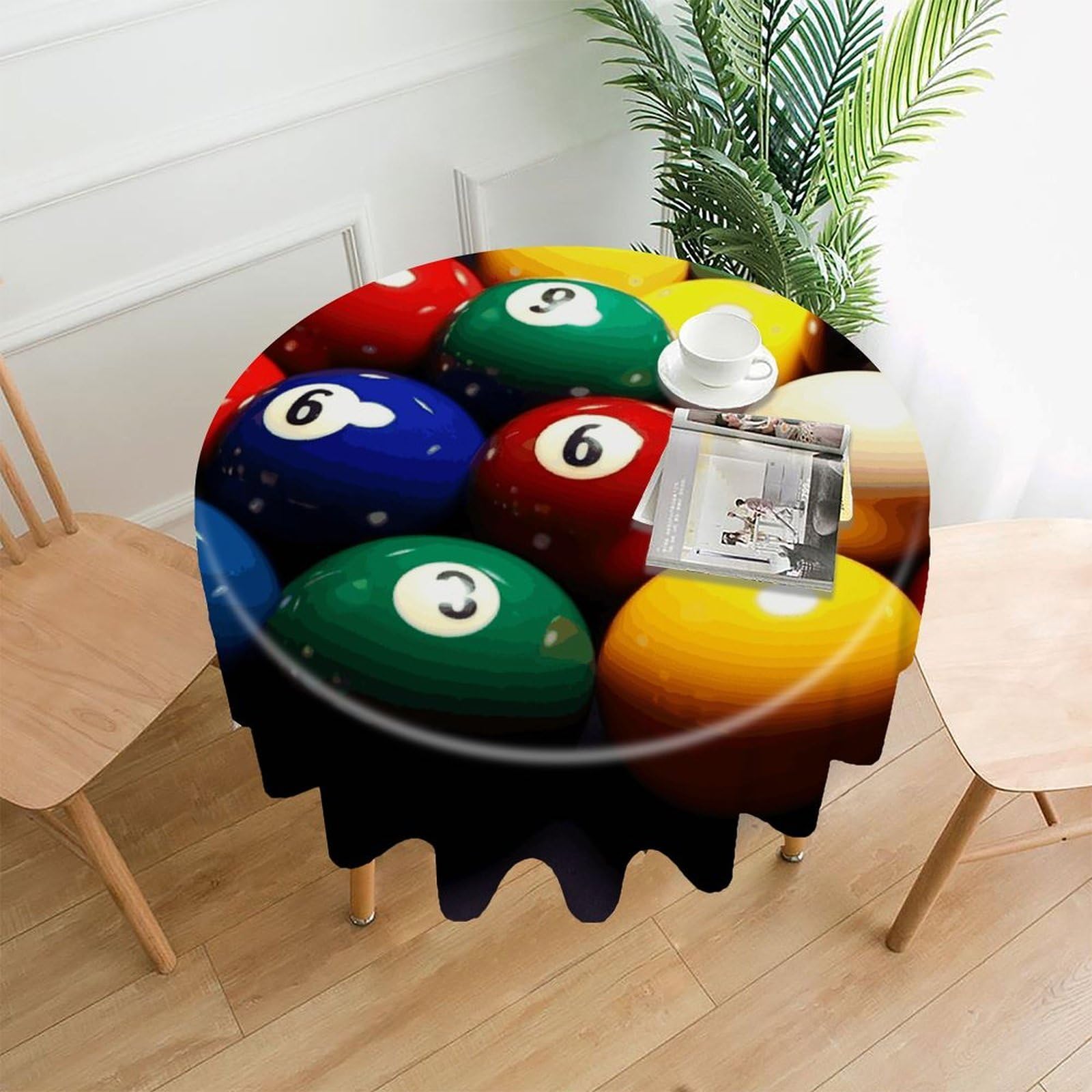 FodPand Color Billiards Round Tablecloth - 60 Inch Premium Polyester Table Cloth, Fashion Wrinkle Resistant Decorative Table Cover for Dining Kitchen Party Buffet Tables