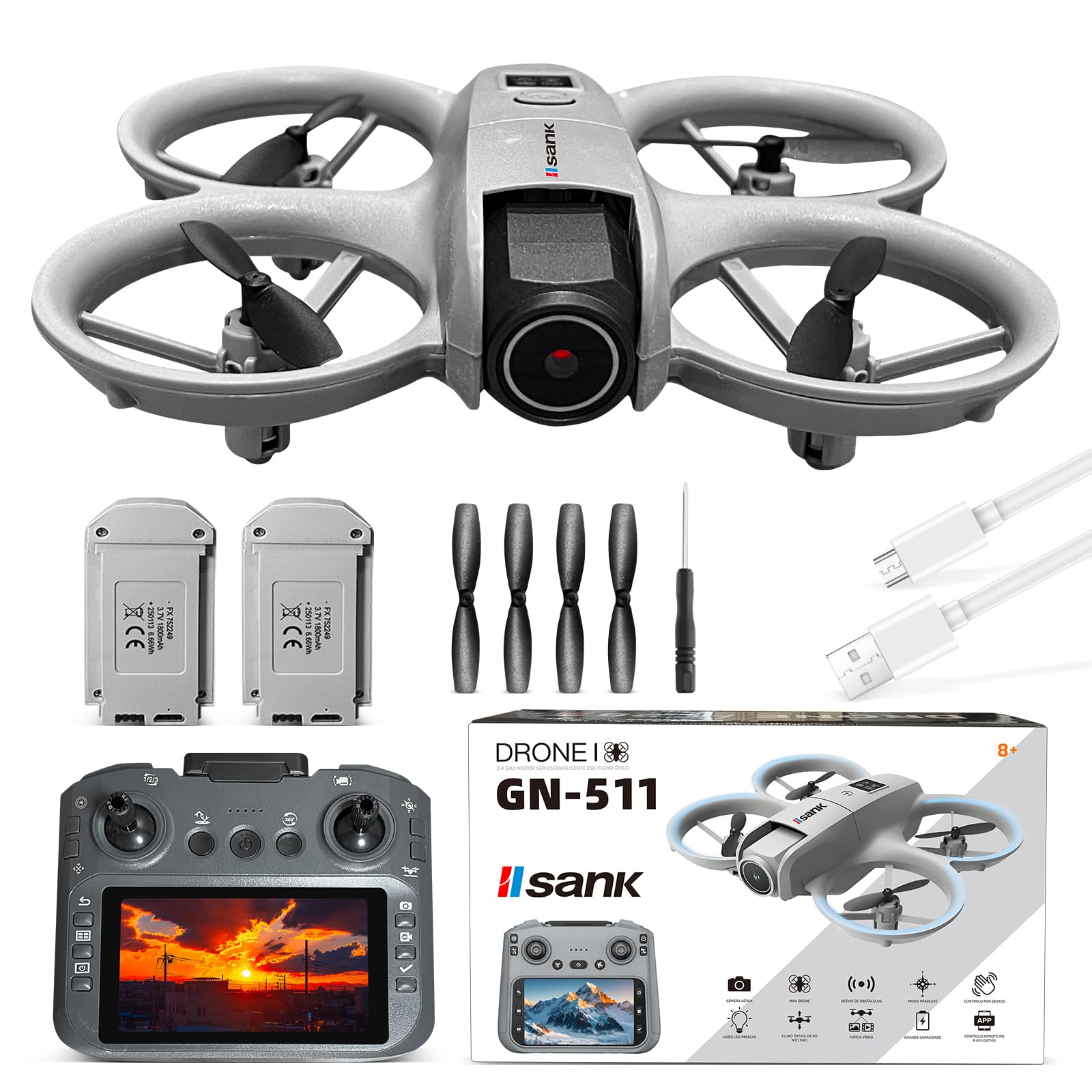 Drone com Câmera HD e Controle com Tela 4.5", 2 Baterias 1800mAh, Voo por Trajetória,