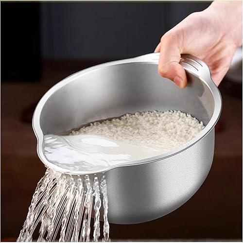 Miniatura 1 de Cuenco colador para lavadora de arroz, cuenco de lavado de acero inoxidable para enjuagar quinua, escurridor lateral para limpiar frutas, verduras y