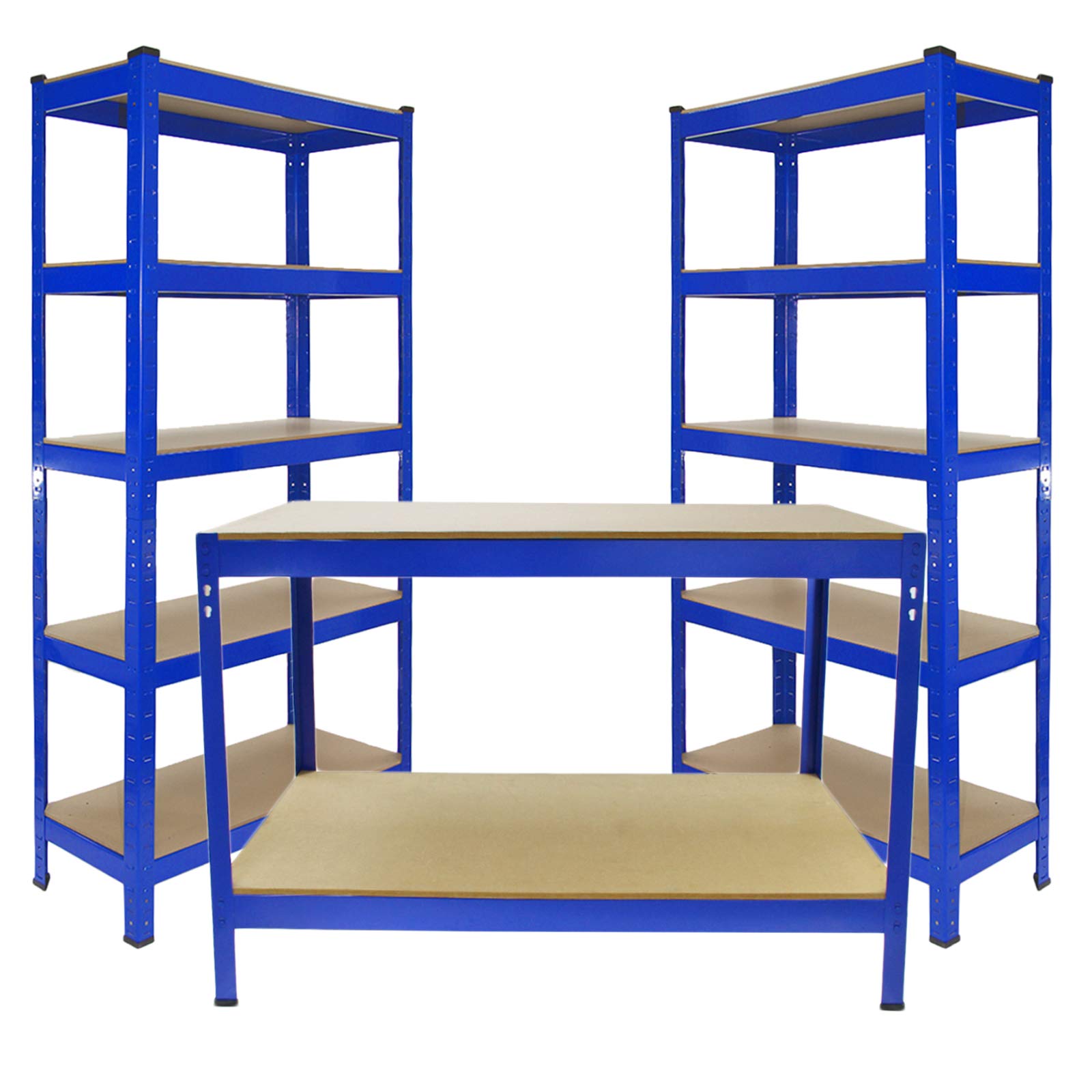 Monster Racking Blue 2 X 90Cm T-Rax Heavy Duty Racking Metal Storage Shelving Units & Garage Workbench