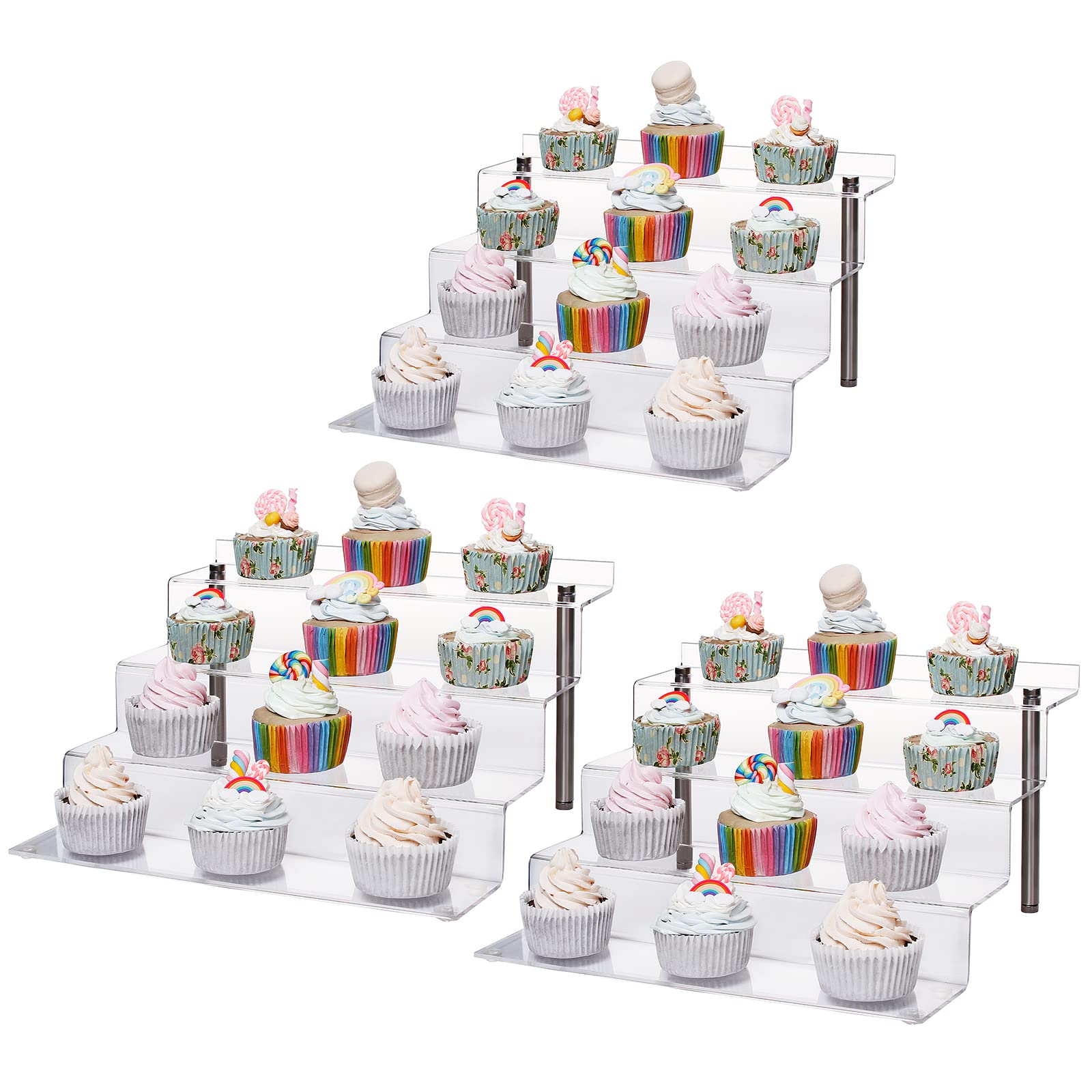 CECOLIC Lot de 3 présentoirs en acrylique transparent à 4 niveaux pour figurines pop, cupcakes, parfums, décoration et organisation - 30 x 27,4 x 16,5 cm