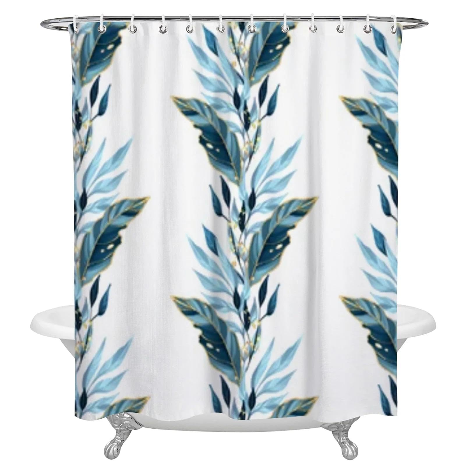 Rideau de douche anti-moisissure en polyester à motif feuilles bleues