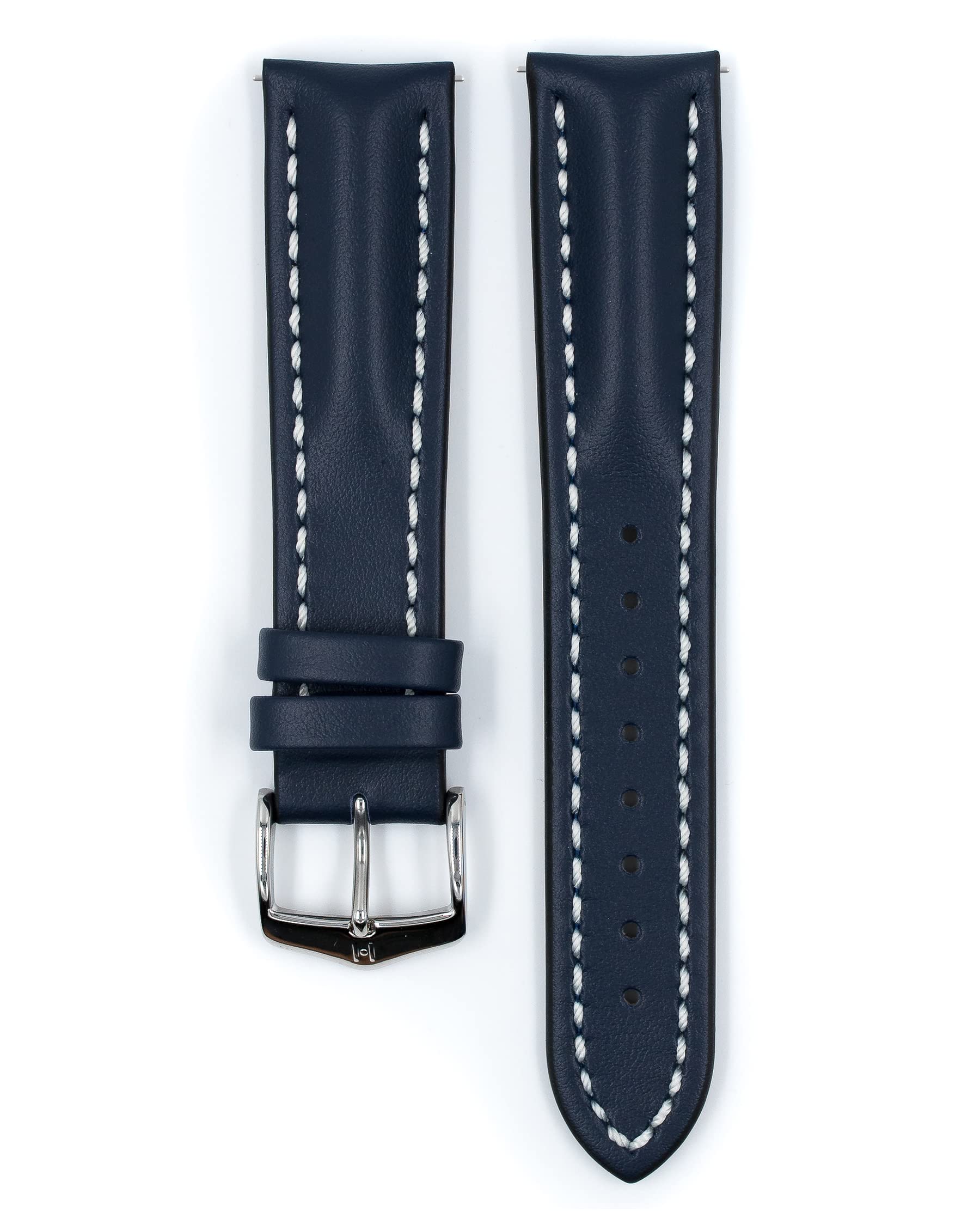 HIRSCH Heavy Calf L, Contrast Stitching Watch Strap in Blau, 22 mm, Steel Buckle