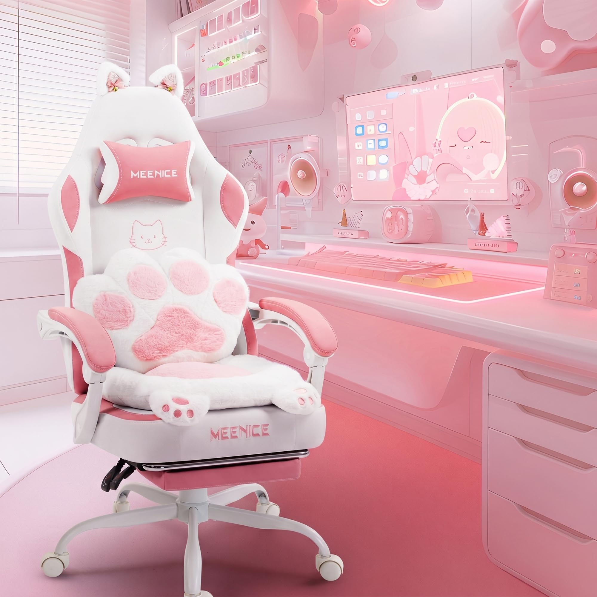 椅子型 アクセサリーケース ホワイト ピンク Amazon.co.jp: MEENICE (ミーニス) ピンク ゲーミングチェア かわいい