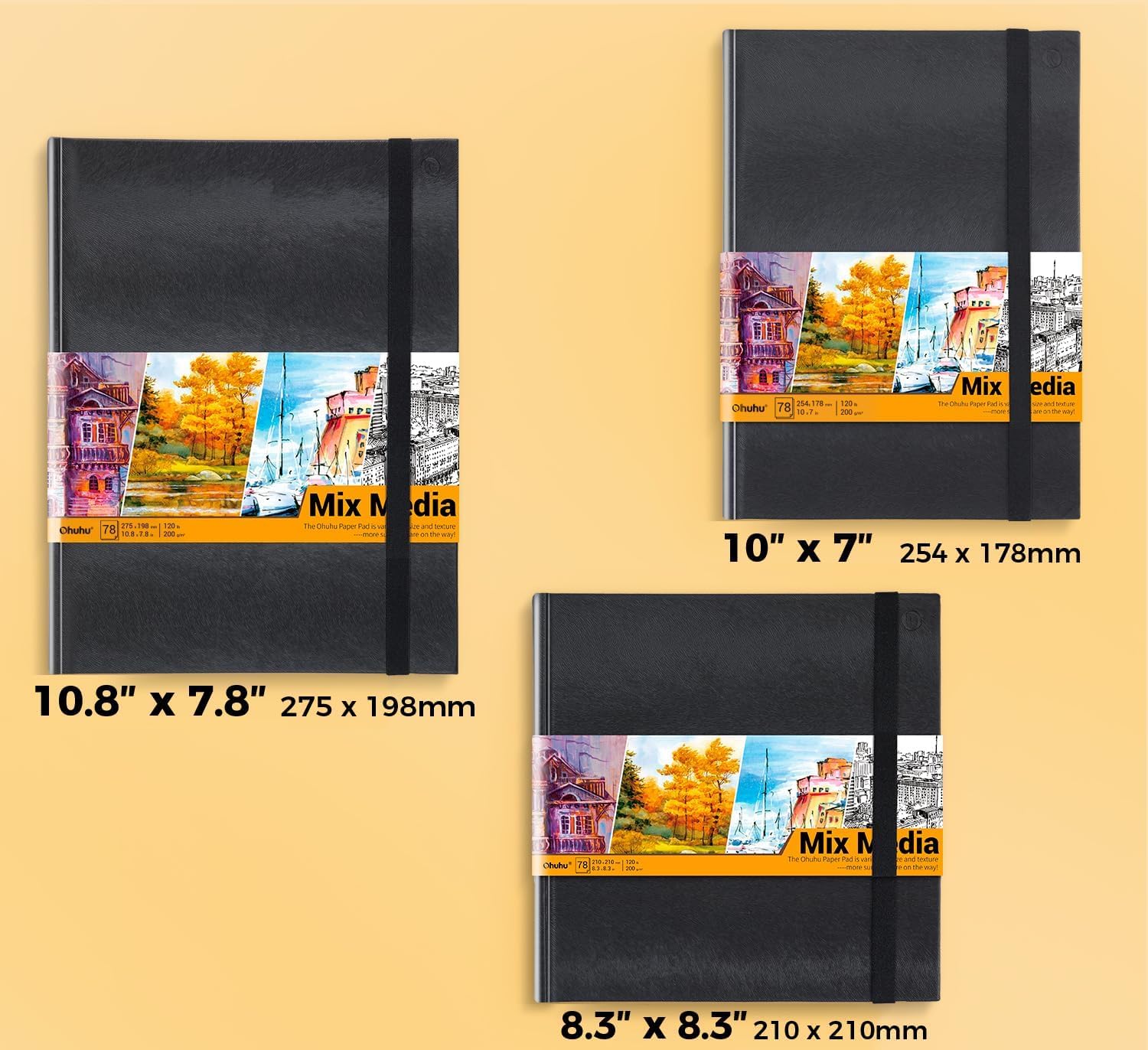 Ohuhu blok rysunkowy, 274 x 210 mm, 120 lbs/200 g/m², 78 arkuszy/156 stron, szkicownik poliuretanowy do akrylu, akwareli, prezent na rozpoczęcie szkoły