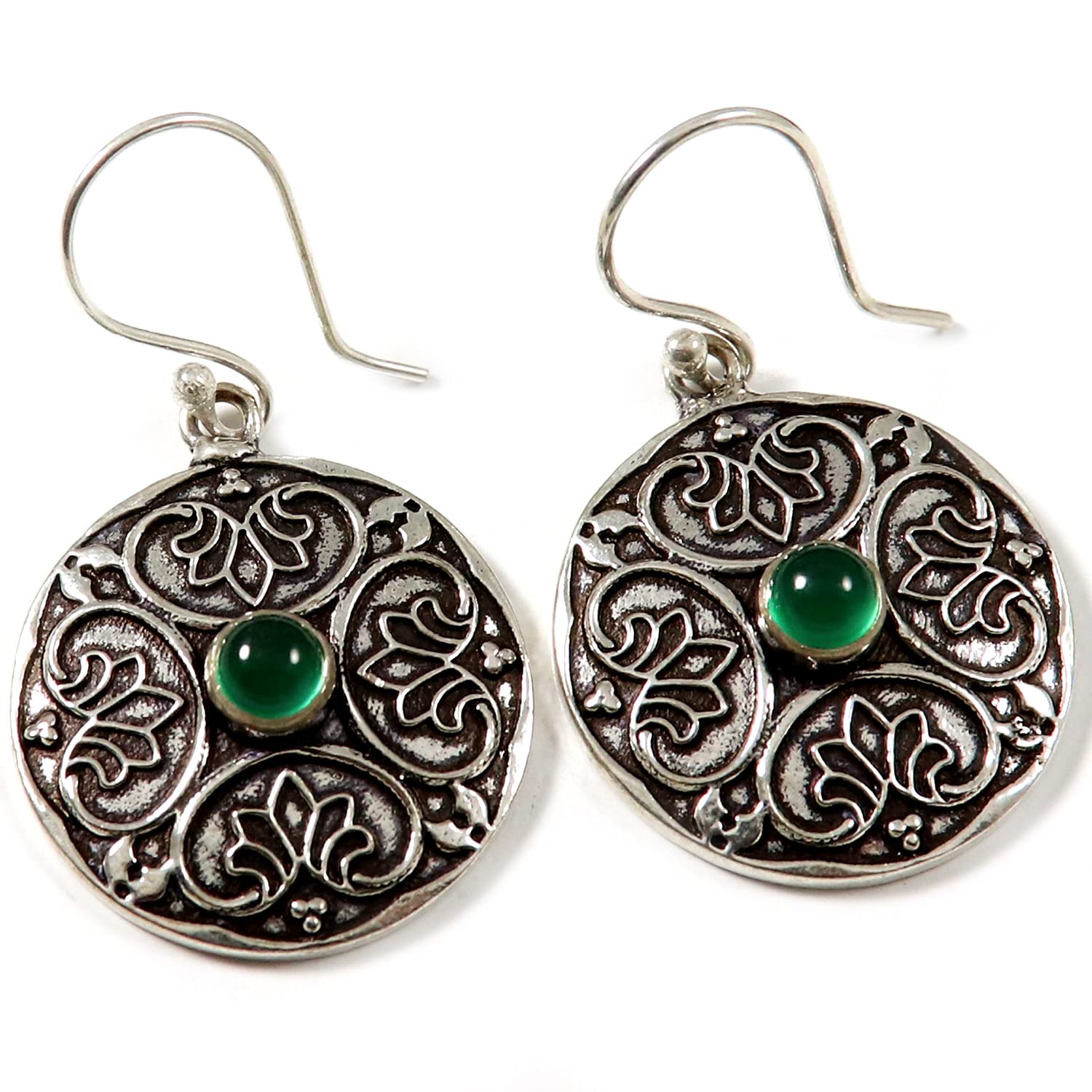 Goyal Crafts Green Onyx Natural Gemstone Silver Plated Drop Dangle Earring Jewelry GGTER03B