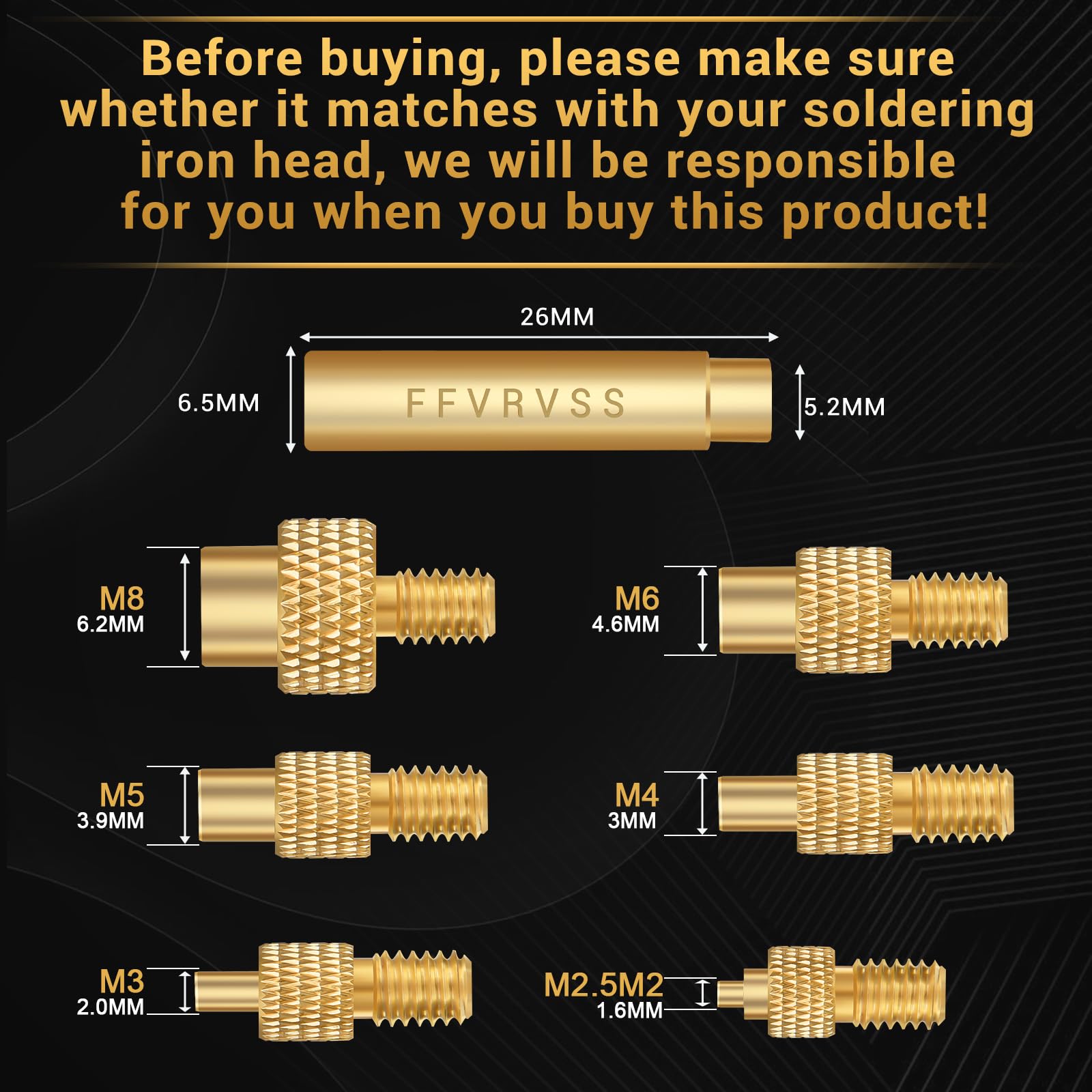 7X Soldering Tips/Heat Set Insert Tips - for Thread Inserts M2, M2.5, M3, M4, M5, M6, M8 Soldering Iron Adapter, Compatible with 900M/T18/FX-888D More Affordable Plastic 3D Printer Components Tool Kit