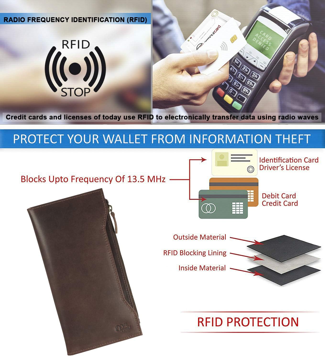Genuine Leather RFID Blocking Long Wallet – Vintage Bifold for Men image 5