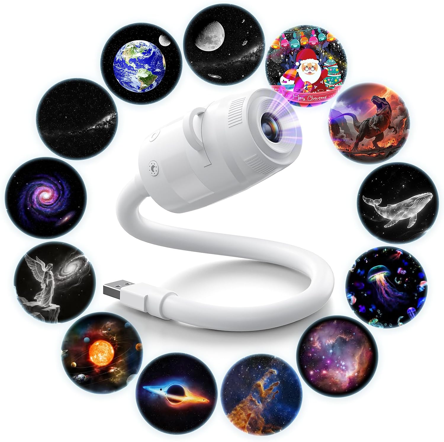 Galaxy Projector Night Light, USB Star Projector with Adjustable Brightness, Galaxy Light Projector for Bedroom, Ceiling Wall Room Decor (13 Projection Films)