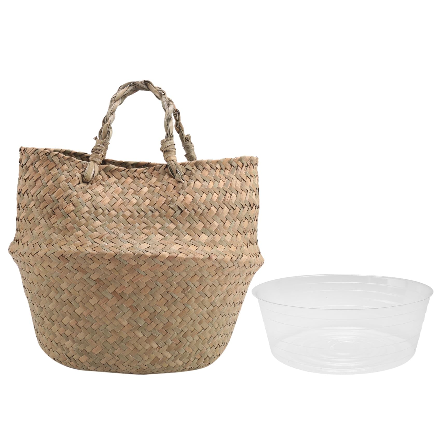 XIAOJUN Plant Basket with Liner, Woven Seagrass Belly Baskets, Decorate,Storage Laundry Picnic Grocery Straw Bag