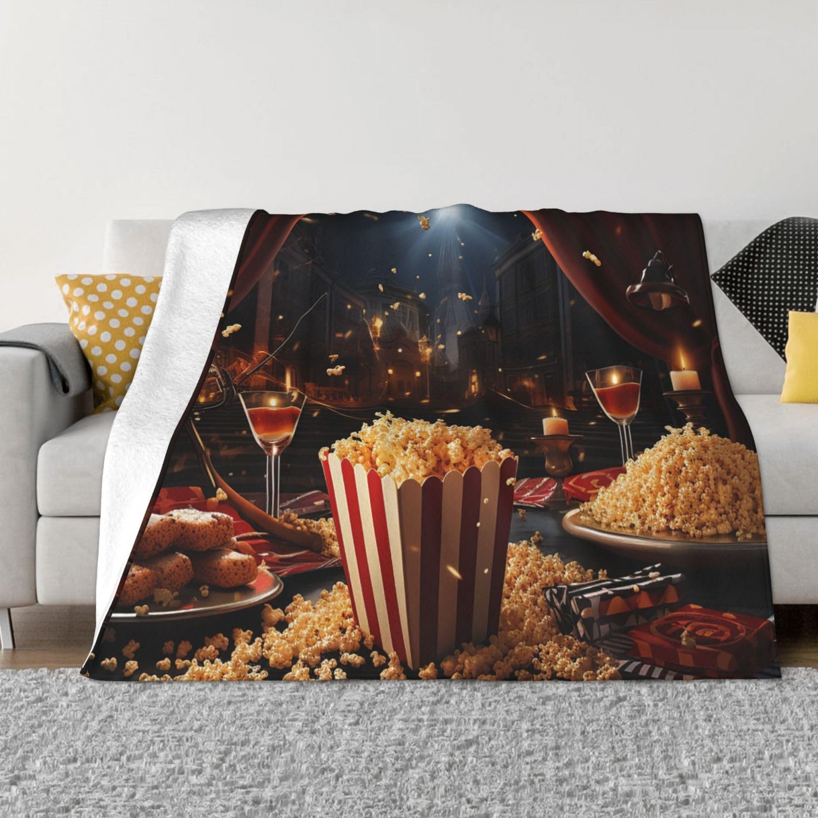 Couverture soirée cinéma imprimée, le cadeau parfait pour lit et canapé