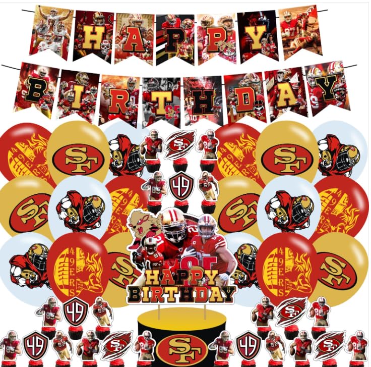 49ers Party Supplies 49 Football Birthday Party Decoration Football Includes Cake Toppers Cupcake Toppers Balloons Banner Party Supplies Decoration For Adults Boys Girls