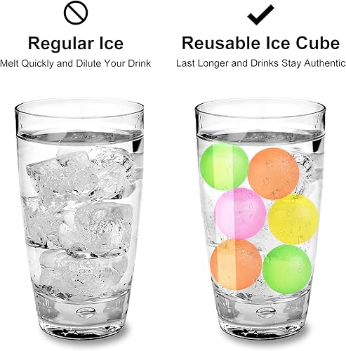 Miniatura 4 de Cubo de hielo de plástico reutilizable, paquete de 75 cubos de hielo redondos para bebidas, whisky, vino, café, multicolor, sin BPA, no se derrite