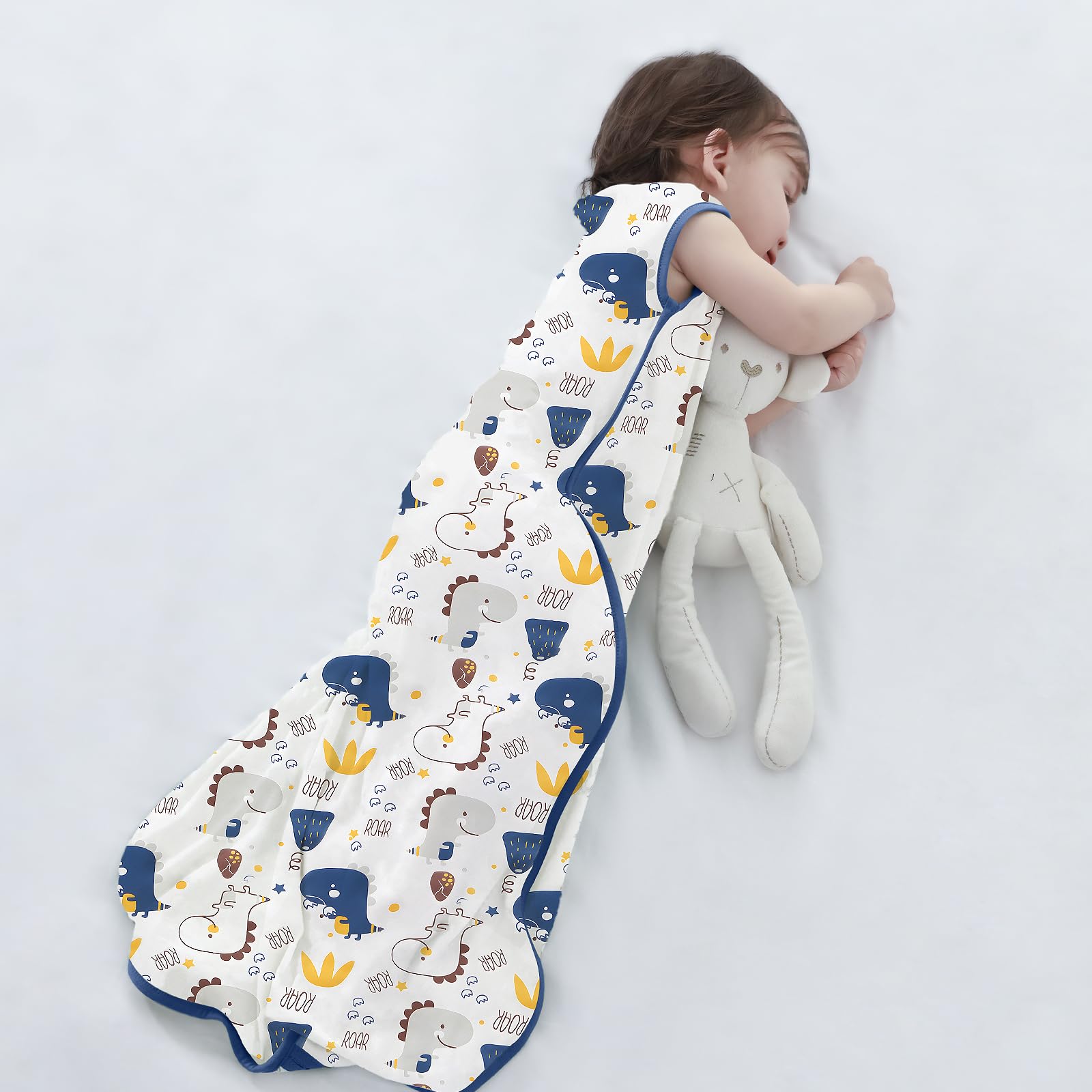Lot de 2 Gigoteuses d'été pour bébé 0,5 Tog, Coton, Gigoteuse d'été pour Enfants pour garçons et Filles, Dinosaure et Bleu foncé, 0-6 Mois