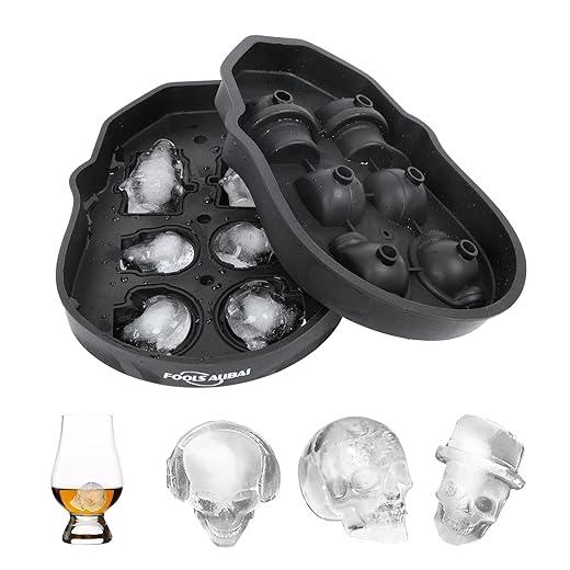 Skull Ice Cube Tray, Flexible Silicone Ice Cube Tray 8 Cute and Funny Skulls Ice for Whisky, Cocktails and Juice Drinks with Mini Funnel
