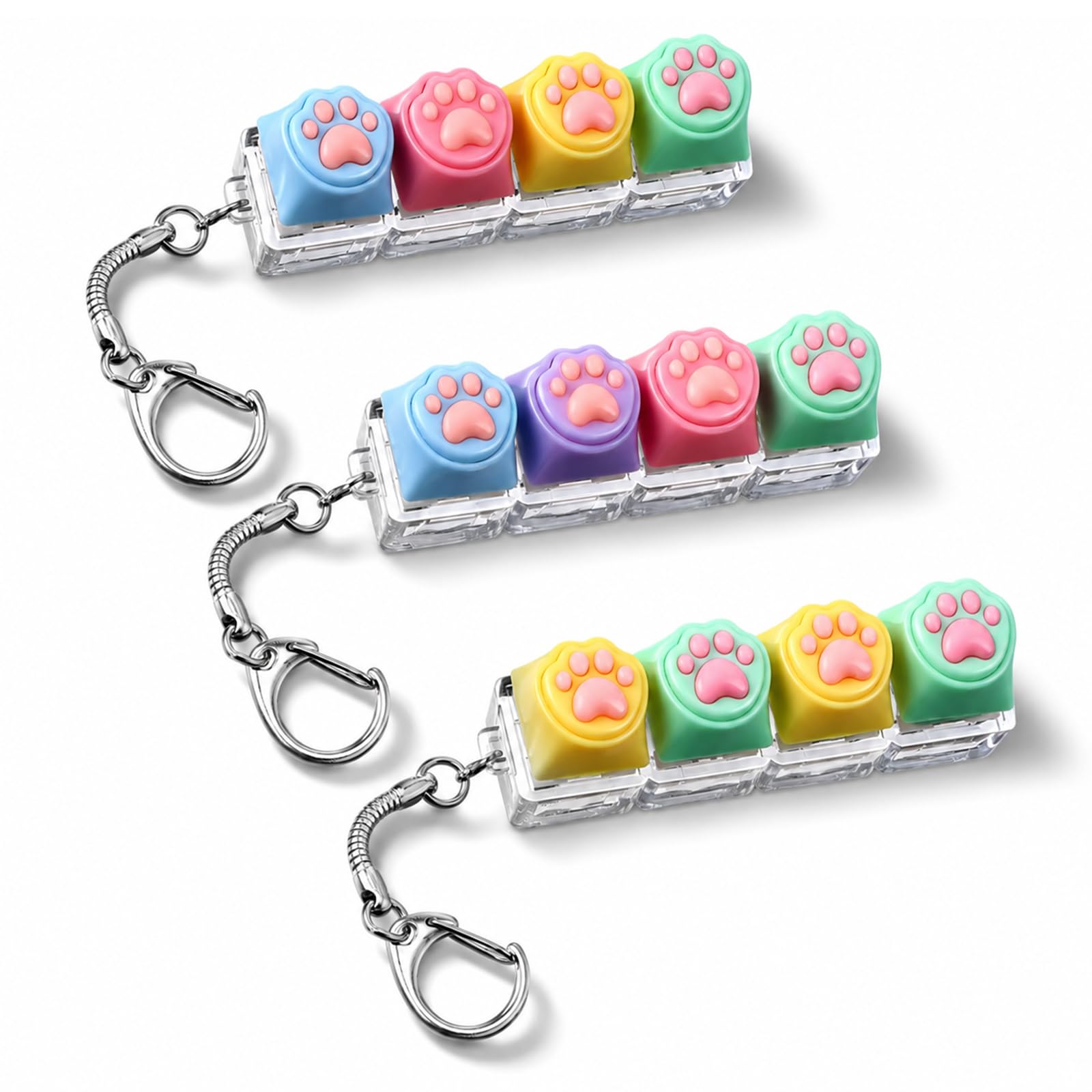 Sukizifa 3 Pieces Clicker Fidget Toy Keychain, Cat Paw Keyboard Fidget Keyring, Funny Button Stress Relief Toy for Adults Kids Office School Travel