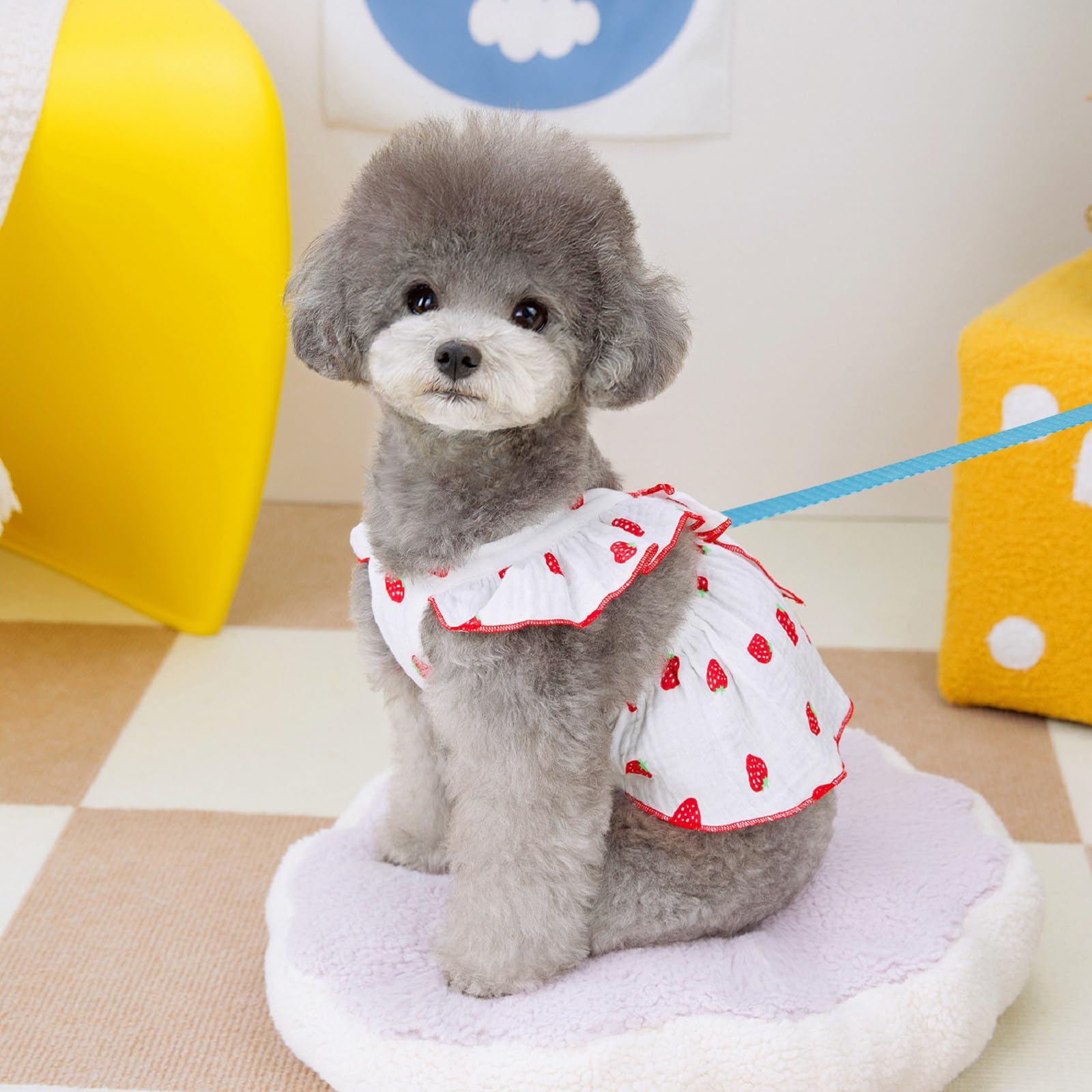 Kunyeah Girl Dog Dresses Pet Strawberries Princess Dress Summer Sleeveless Puppy Clothes Cat Bow Decor Costume with Leash Ring Breathable Vest for Small Medium Pet (White - Image 2