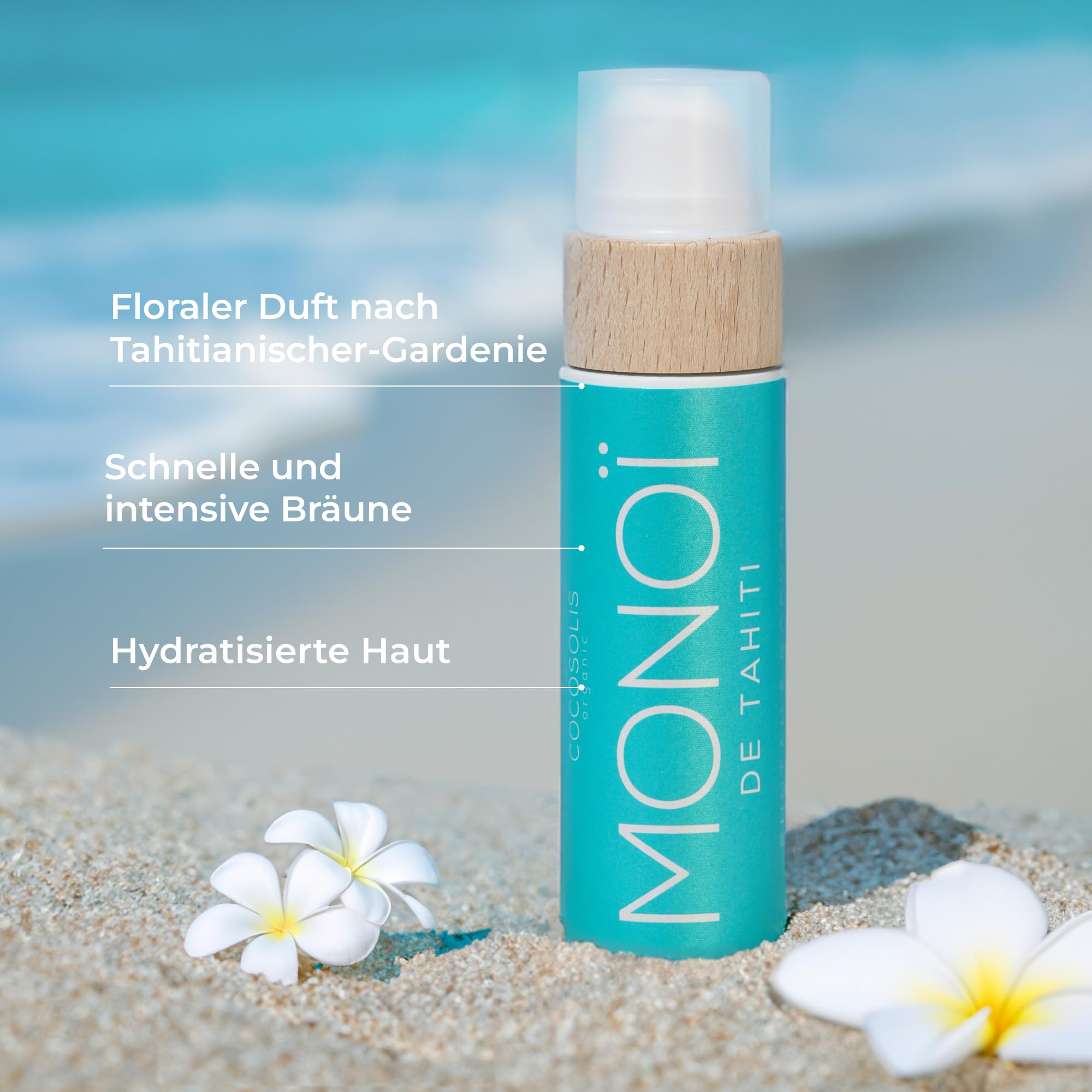 COCOSOLIS MONOI Bräunungsbeschleuniger – Bio-Bräunungsöl mit Vitamin E & Monoi de Tahiti Öl für schnelle intensive Bräune – Bräunungsverstärker für schokoladige Bräune - pflegende Bodylotion (110 ml)