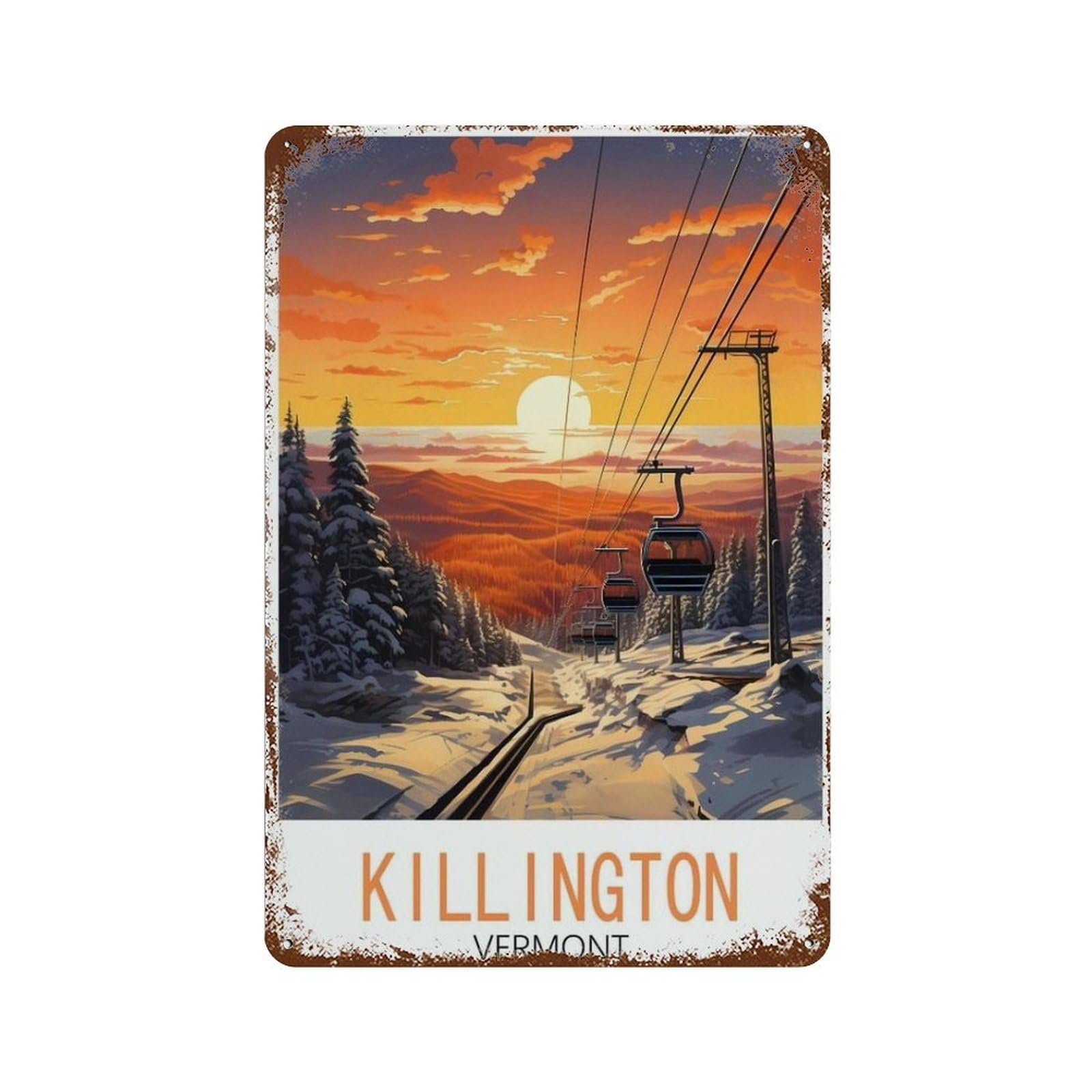 Pgcksk A6 Metal Signs，Killington Vermont Ski，Nostalgic Man Cave Tin Metal Sign Hanging Wall Plaque Kitchen Shed Garage(20X30cm）8X12 Inch-O45