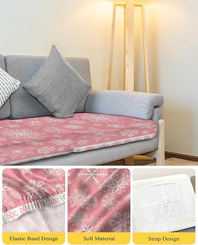 Miniatura 4 de Wowouhiya Fundas de cojín de Navidad con diseño de copos de nieve rosados, funda elástica para sofá con parte inferior elástica, fundas de sofá