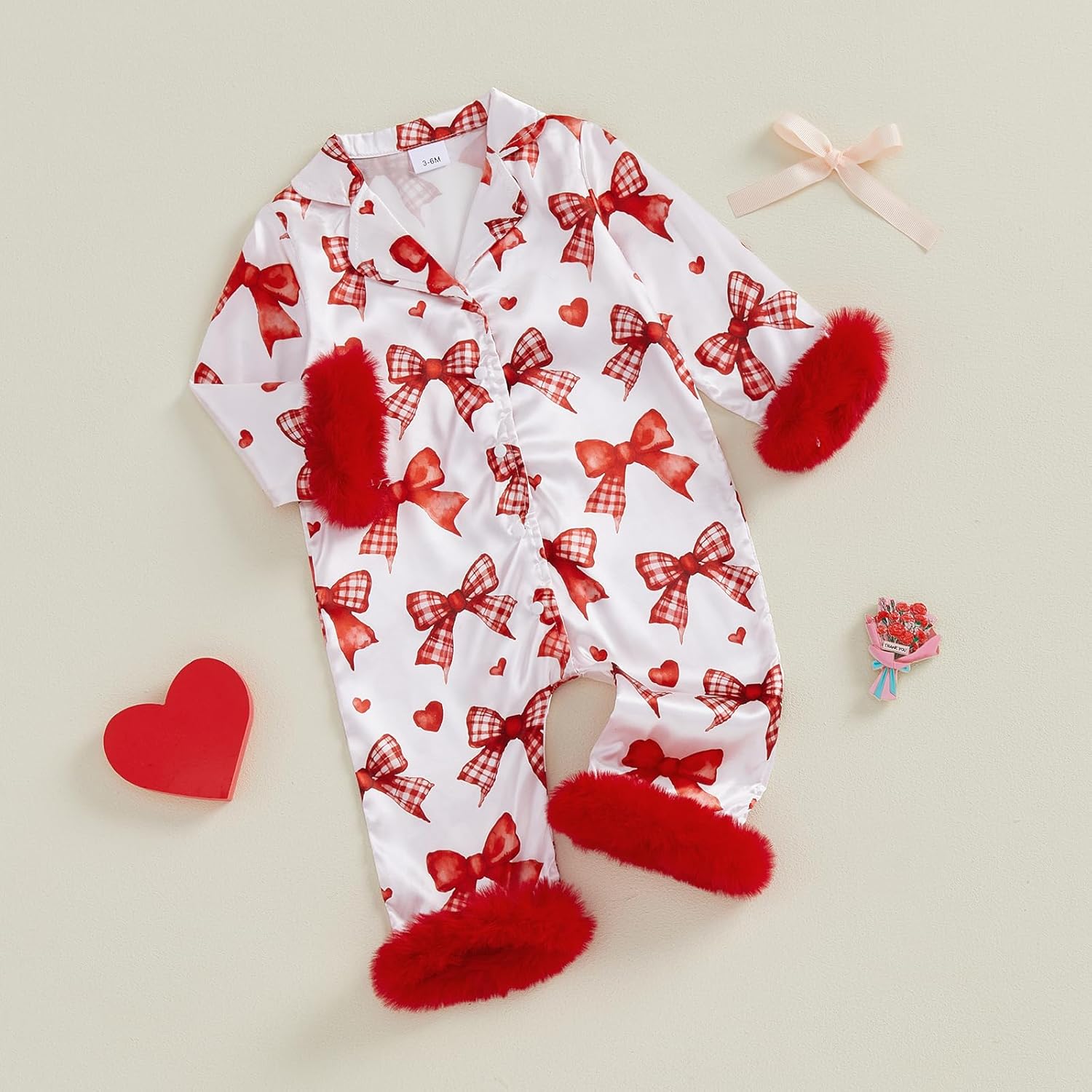 Baby Girl Button Down Valentines Day Pajamas Romper One-Piece Jumpsuit Long Sleeve Bear Sleeper Infant Sleepwear - Image 5