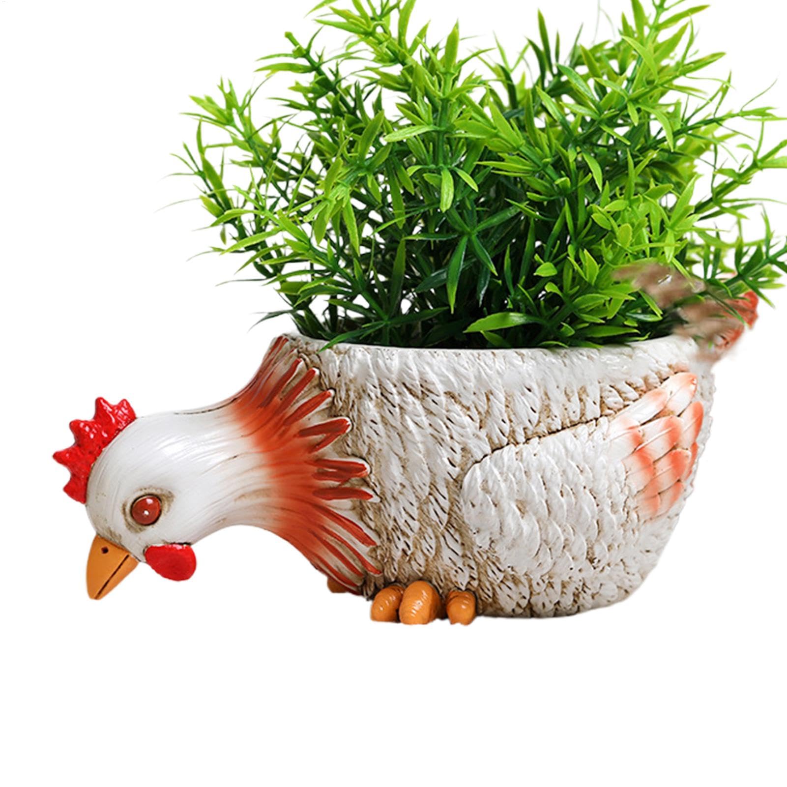 Pots en résine coq et canard pour animer un balcon fleuri ou une entrée de maison