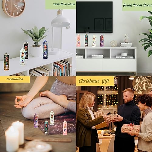 Miniatura 4 de DUQGUHO Varitas de cristal curativo con cristales de ópalo, piedras de cristal natural envueltas en alambre para chakras, torre hexagonal de 2.7