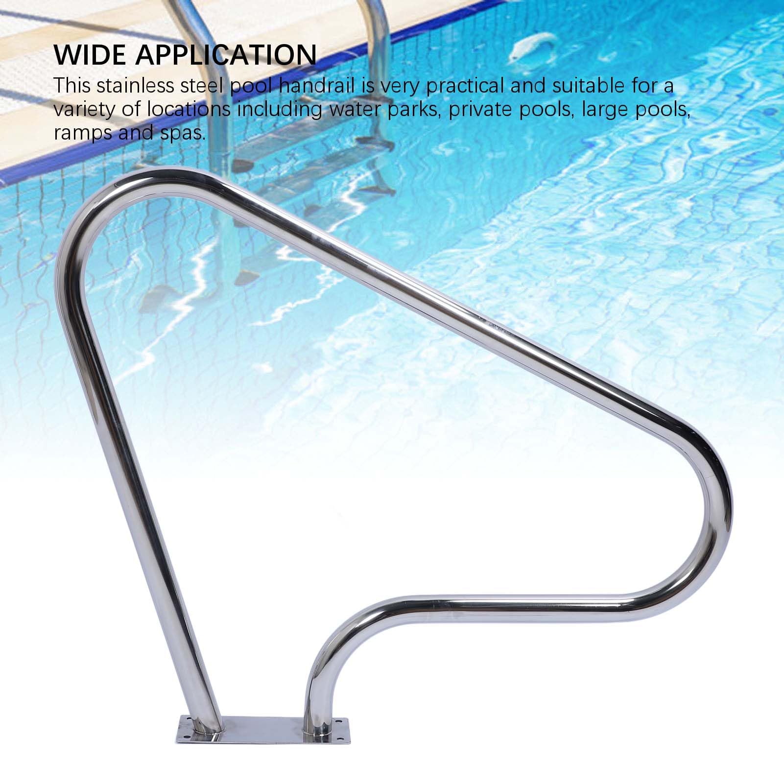 Aramox Pasamanos para Piscina Barra de Agarre para Piscina de Acero Inoxidable 304 40,7 X 31,7 Pulgadas Soporte de Entrada Curvado Pulido con Base Ampliada para Escalones de Privada de Spa de Parque