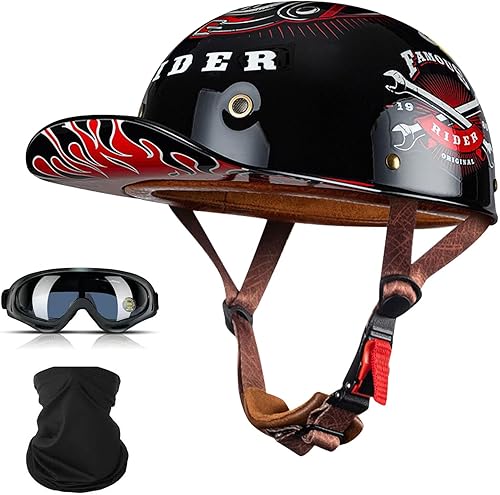 Cascos para adultos, casco de motocicleta de béisbol, casco de motocicleta aprobado por DOT para hombres y mujeres con visera, casco de media