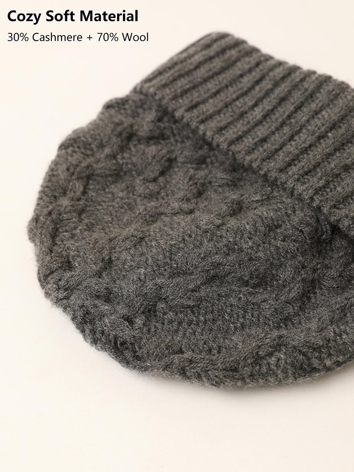 YUONNY Winter Häkel Beanie Mütze für Damen Herren, 30% Kaschmir & 70% Wolle, Weiche Warme Cuffed Strickmütze, Gestrickt Skull Cap Winddicht Hut mit Umschlag für Outdoor Sport Ski Radfahren