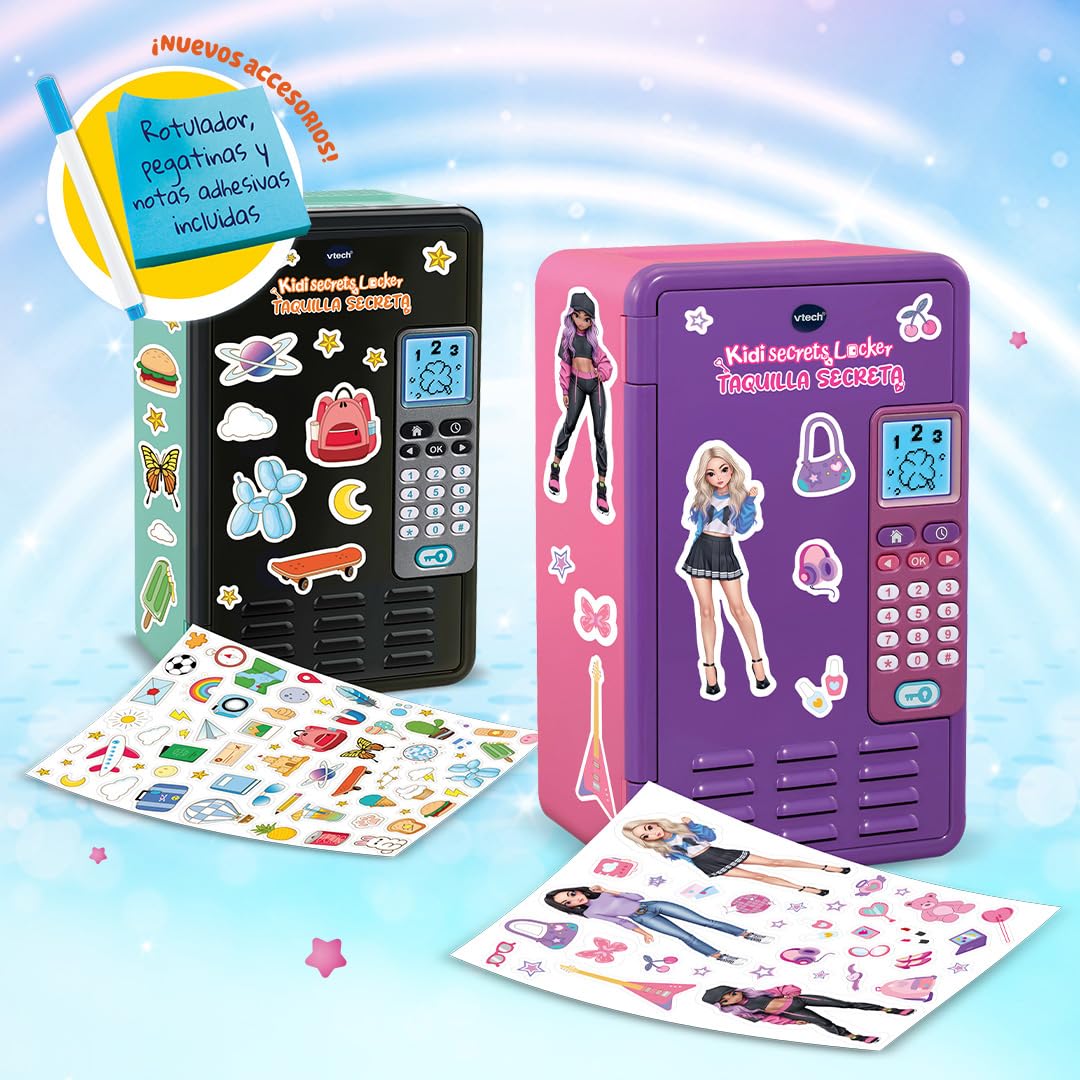 VTech - KidiSecrets Locker Taquilla Secreta, Nuevos Accesorios | Caja Fuerte con código Secreto, Personalizable, Pantalla LCD, Juguetes Electrónicos niños +6 años, Color Negro, Versión ESP