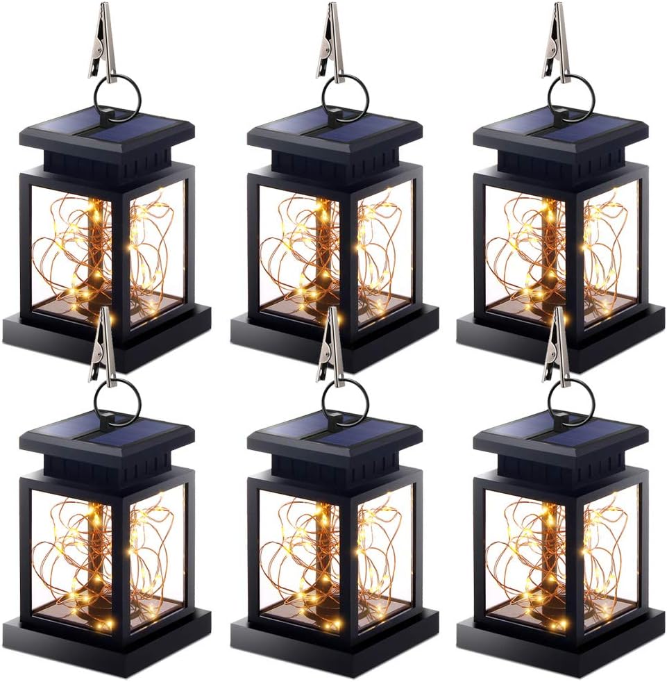 Solar Lantern Lights Outdoor, 6 Pack Hanging Lanterns Lights Solar Powered Waterproof Umbrella Lanterns Solar Lights Solar Led Hanging Decorative Light