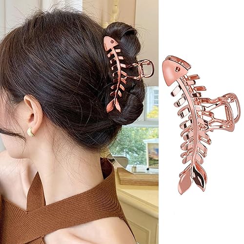 Pinzas para el cabello con forma de espina de pescado, accesorios para el cabello de metal dorado rosa para mujeres y niñas, elegantes pinzas para