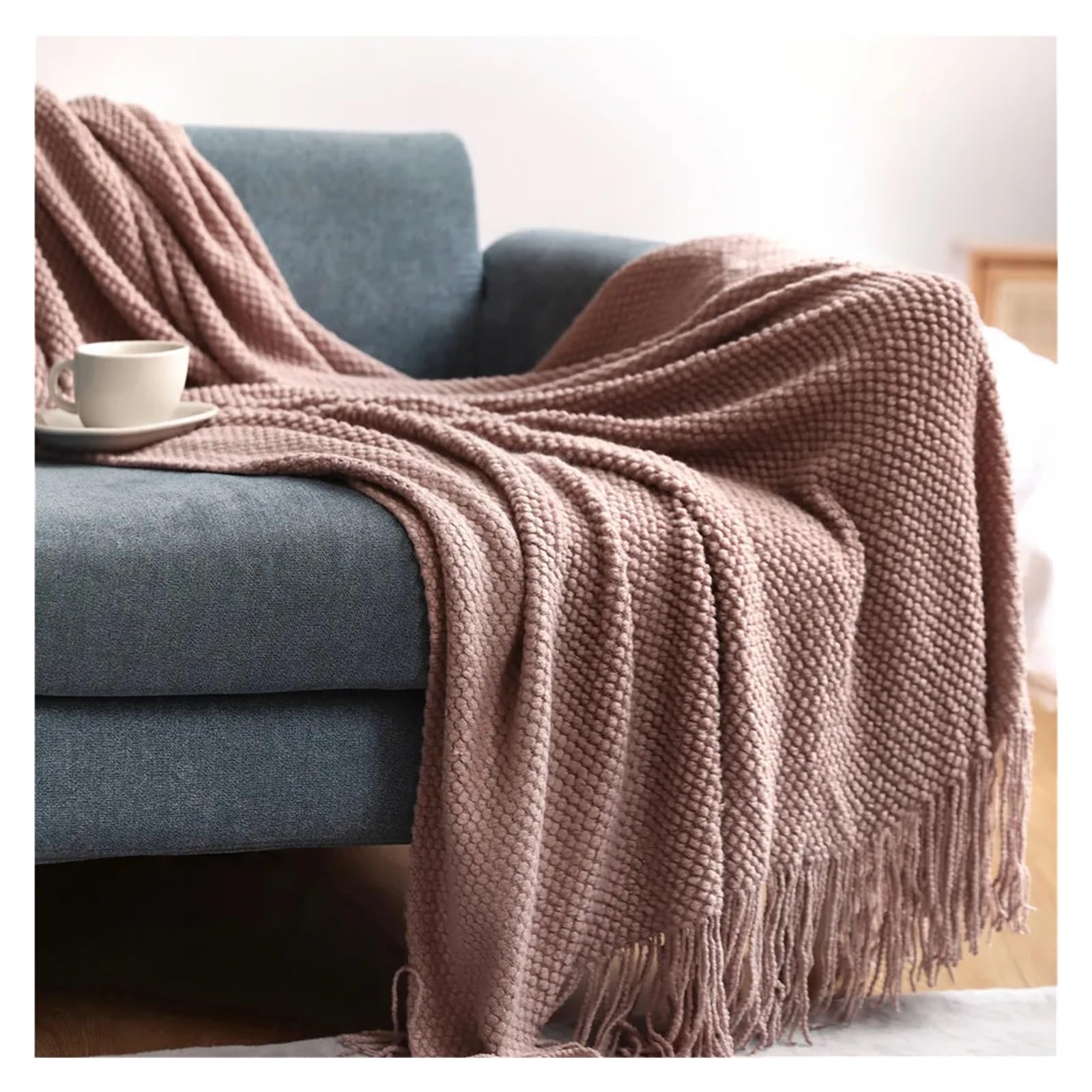 GCYEIDMA Throw Blanket Corn Grain Embossed Knitted Blanket Home Decorative Thickened Winter Warm Tassels Throw Bedspread 130x240cm(Color3)