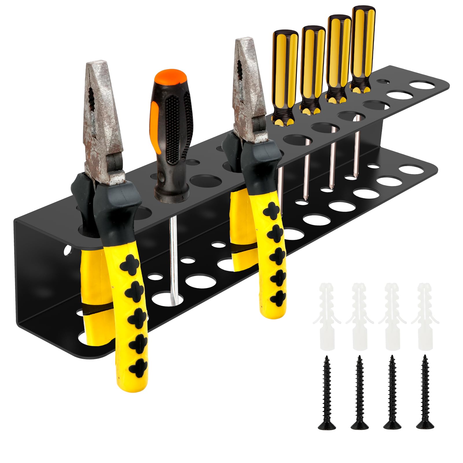 YJQXMYU Wall Tool Rack Organiser, Rustproof Iron Screwdriver Rack, Space Saving Wall Pliers Storage Holder for Screwdriver Pliers Garage Workshop (23 Holes)