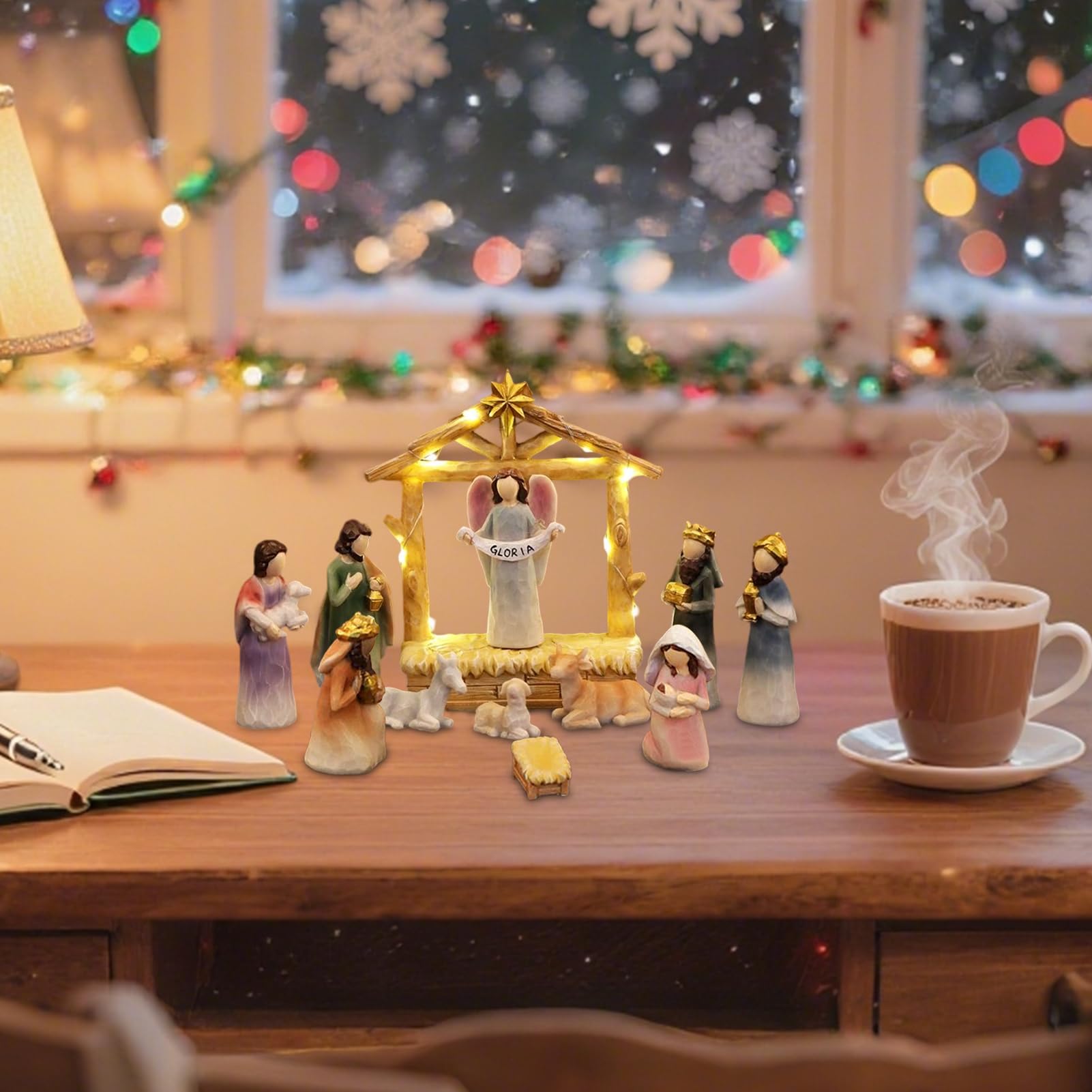 Weihnachtskrippen-Set 12teilige Weihnachtsdeko Stallstatue Wohndeko