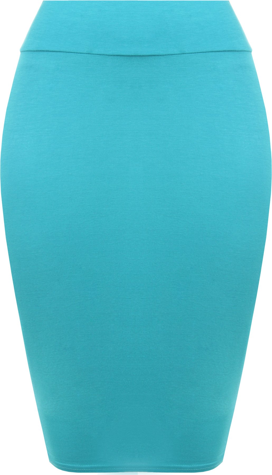 Wearall Women's Turquoise Plain Bodycon Pencil High Waisted Stretch Midi Skirt - 12/14