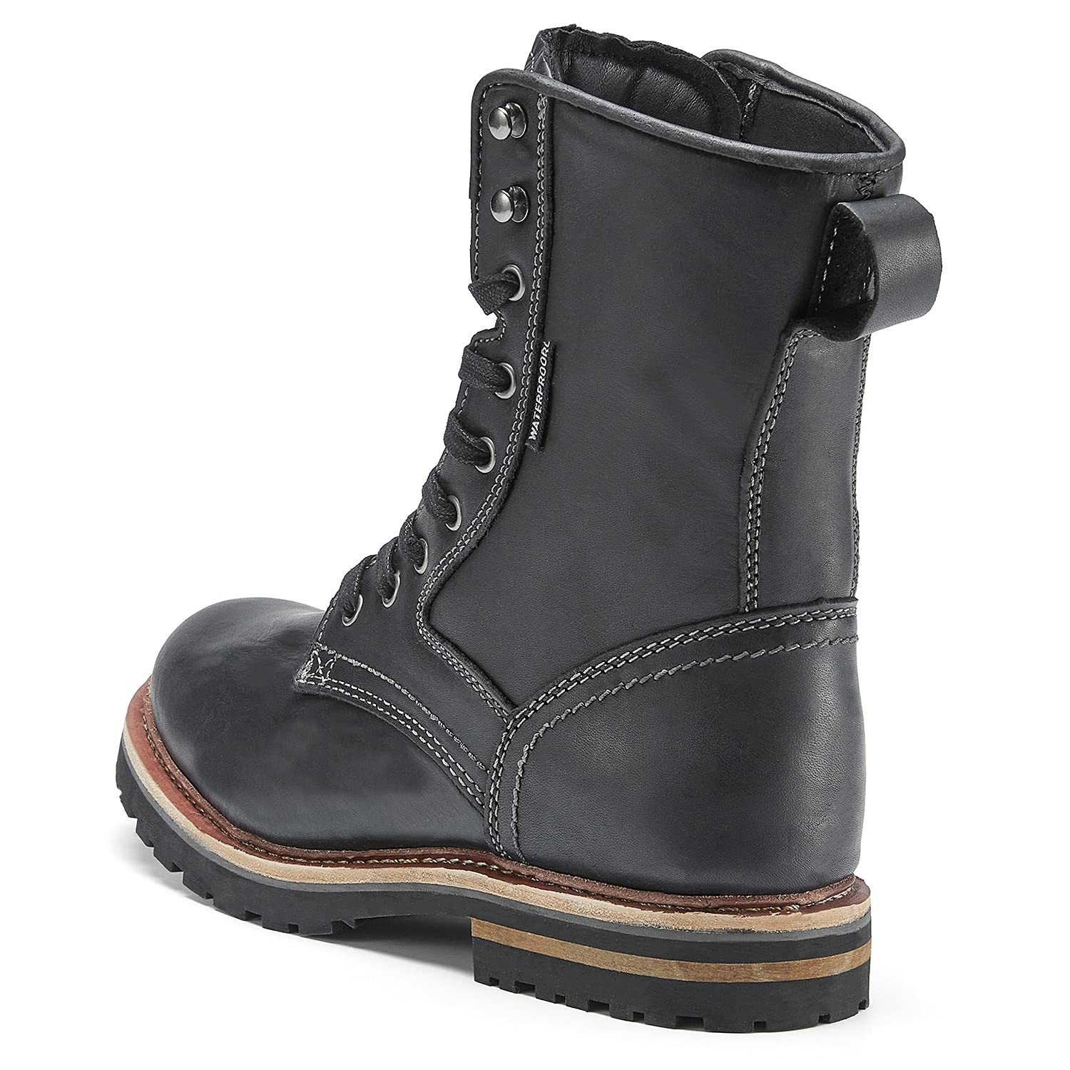 Elk Woods Men's 8 inch Black Leather Waterproof Rugged Boots