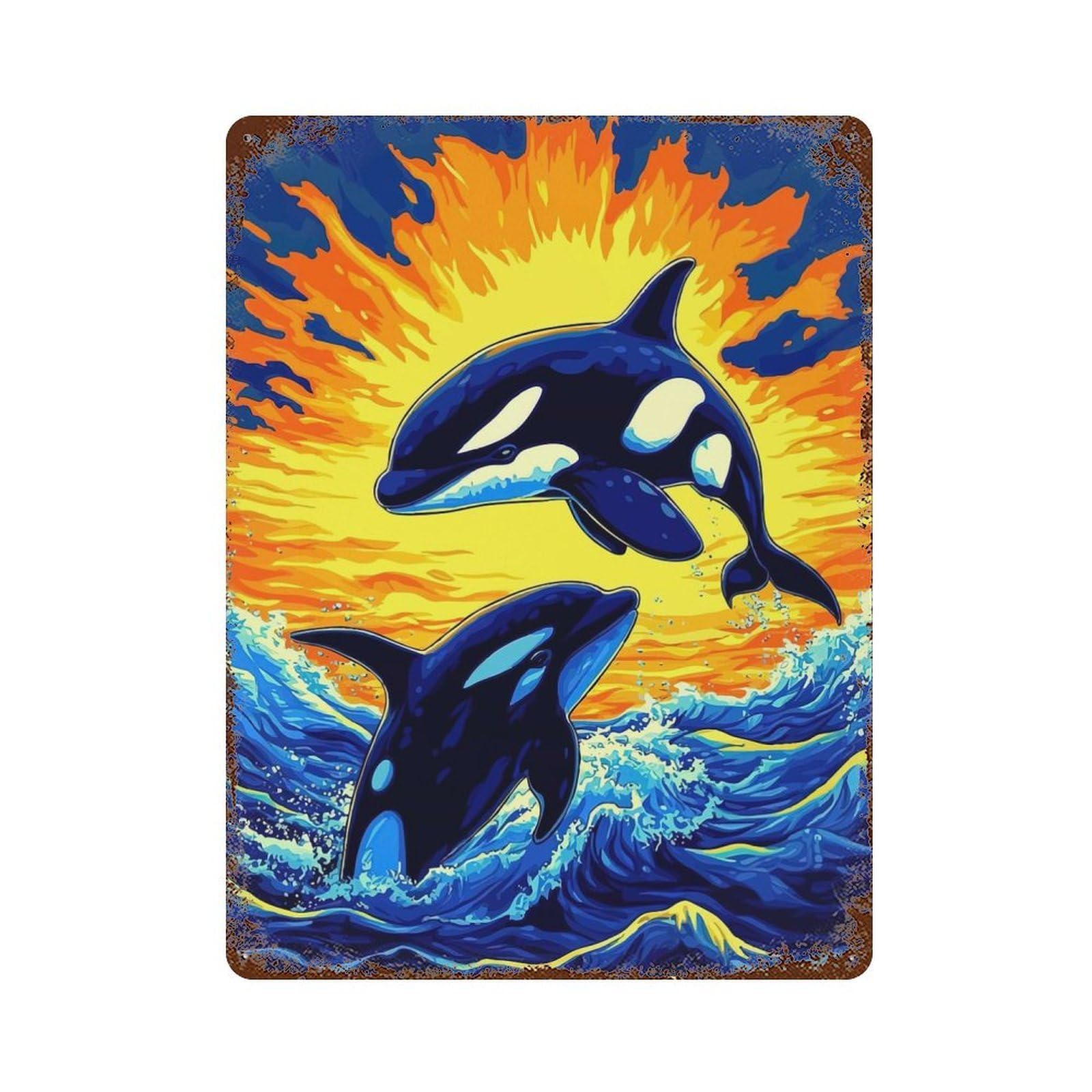 Orcas Ocean Sunset Retro Metal Sign 15.7"x11.8", Novelty Wall Decor for Garage, Pub Or Kitchen