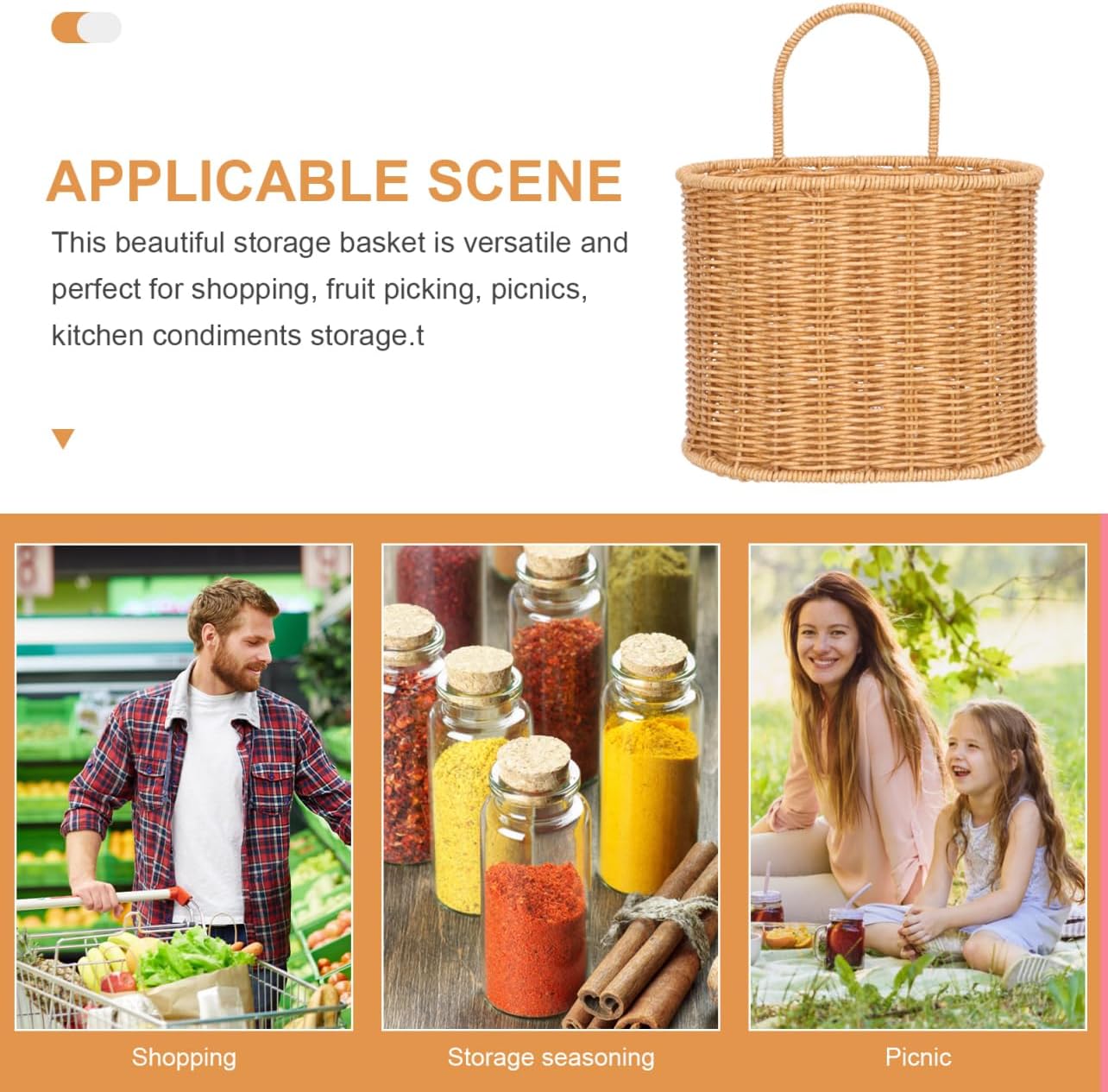 Brown Hanging Storage Basket Wall Mount Organizer with Handle