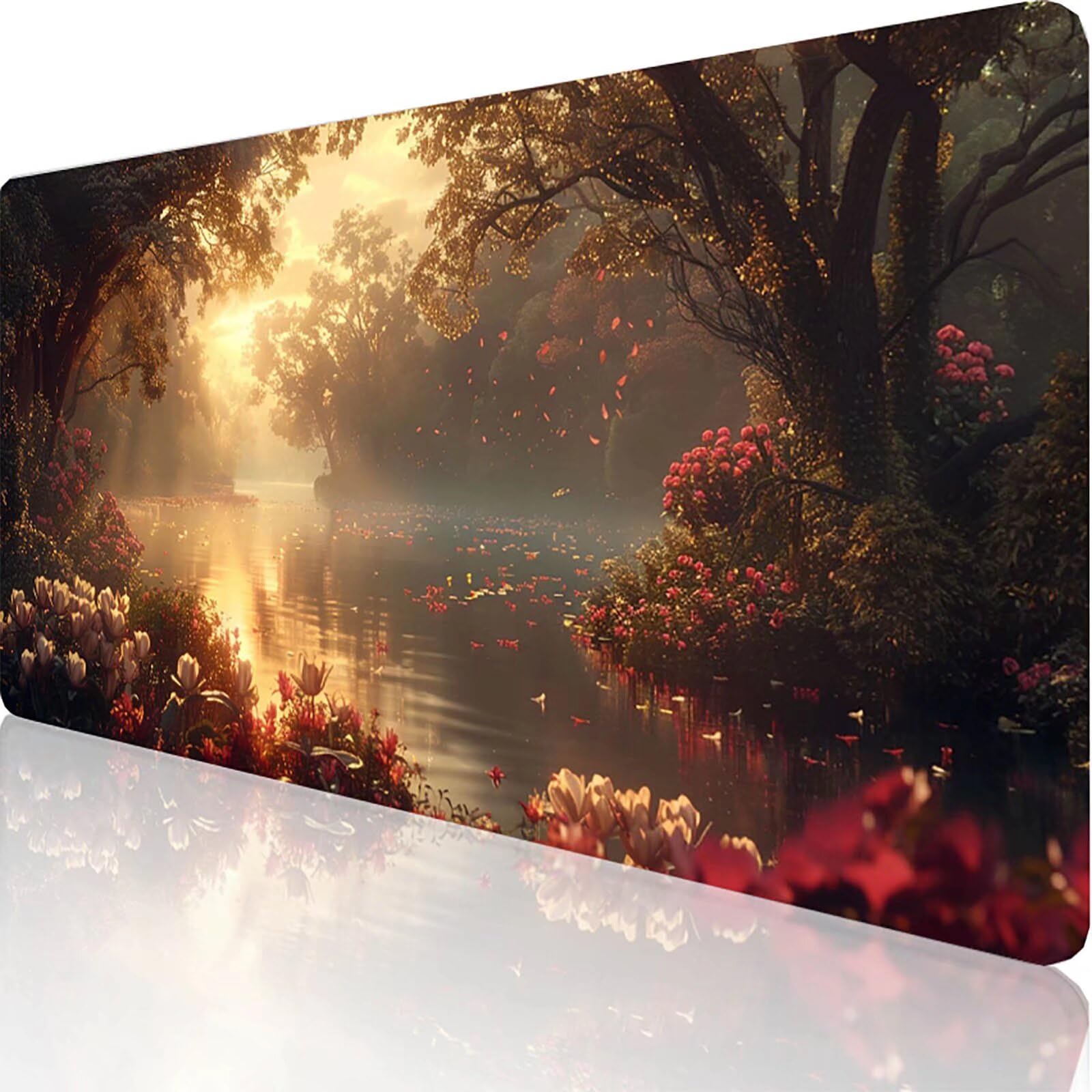 Żółta podkładka pod mysz z kwiatami XXL 1400 x 600 x 3 mm podkładka pod mysz do gier akcesoria biurowe, zmywalna, antypoślizgowa guma, wysoka precyzja i szybkość, pod biurko ręczne dla gracza Q-G-9