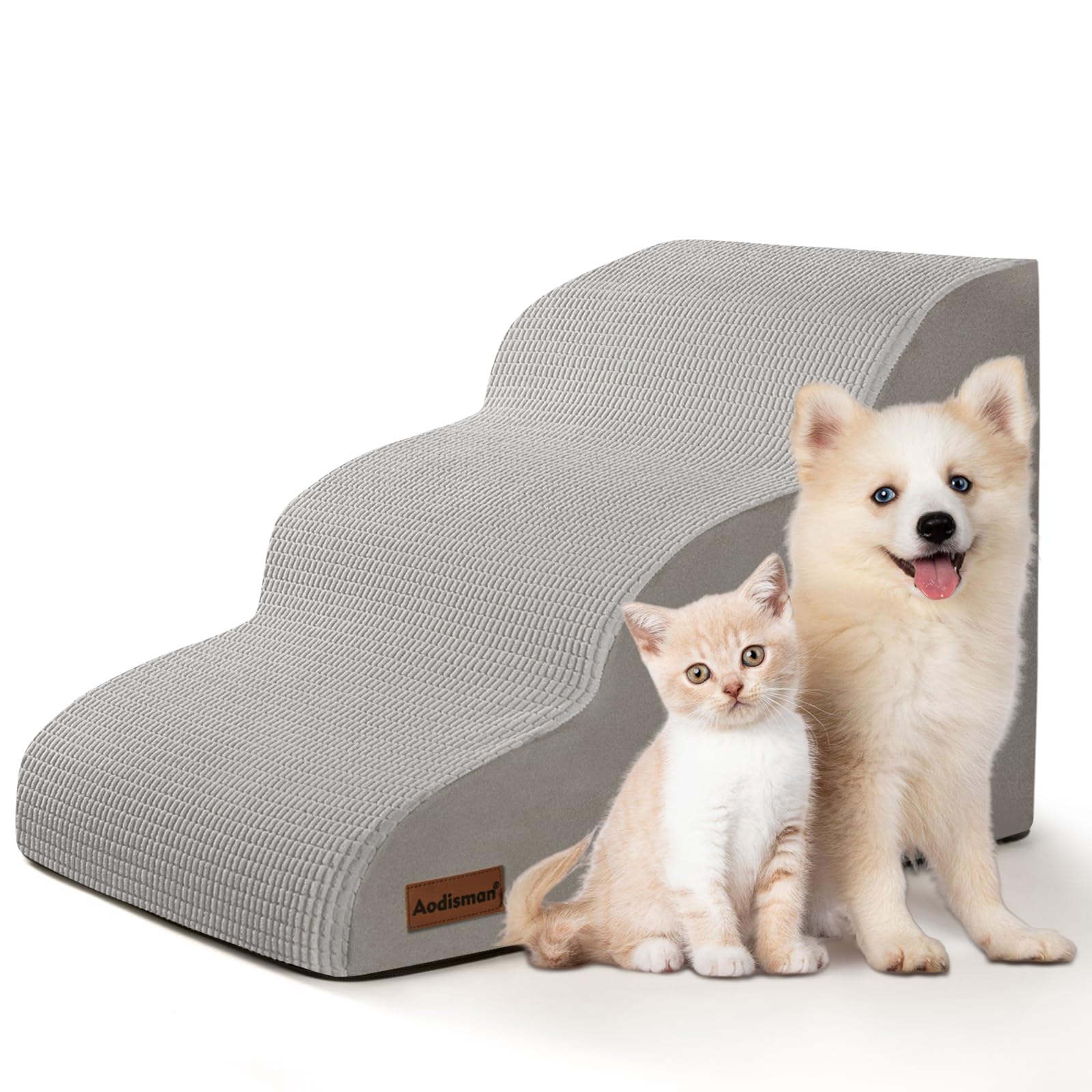 Aodisman 3-Step Dog Ramp and Stairs for Sofa and Chair - Non-Slip Sturdy Pet Steps for Small Dogs and Cats,15.7" H,Light Grey