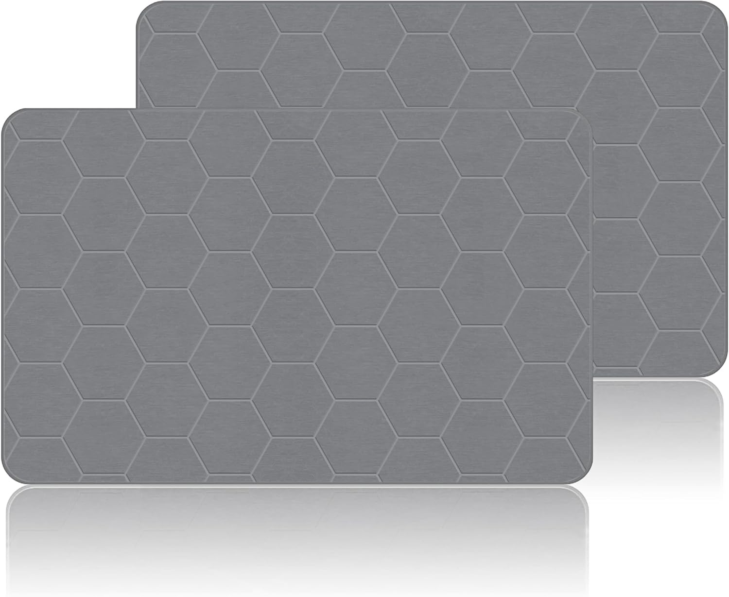 2 Pack Extra Large Stone Bath Mat, 32''x20'' Non-Slip Diatomaceous Earth Stone Bath Mat, Super Absorbent Quick Drying for Bathroom/Kitchen, Easy to Clean 31.5x19.7'' Grayhexagon 2 Pack